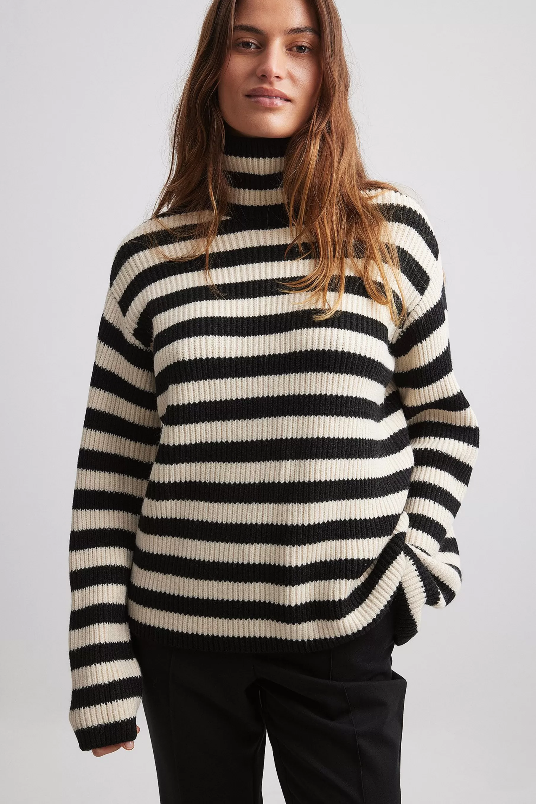 NA-KD Ribbed Knitted Striped Polo Sweater Stripe