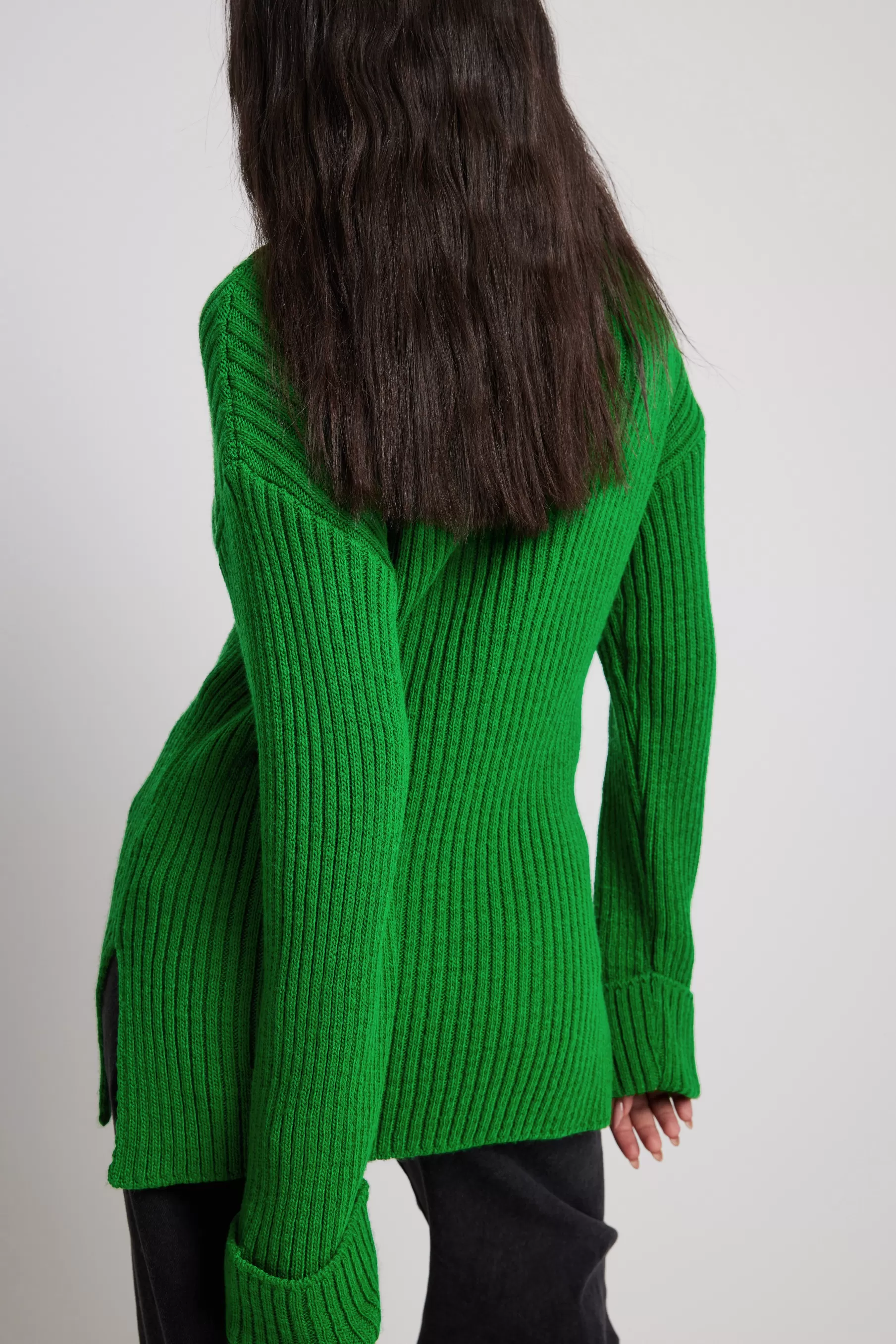 NA-KD Ribbed Knitted Turtleneck Side Slit Sweater Green