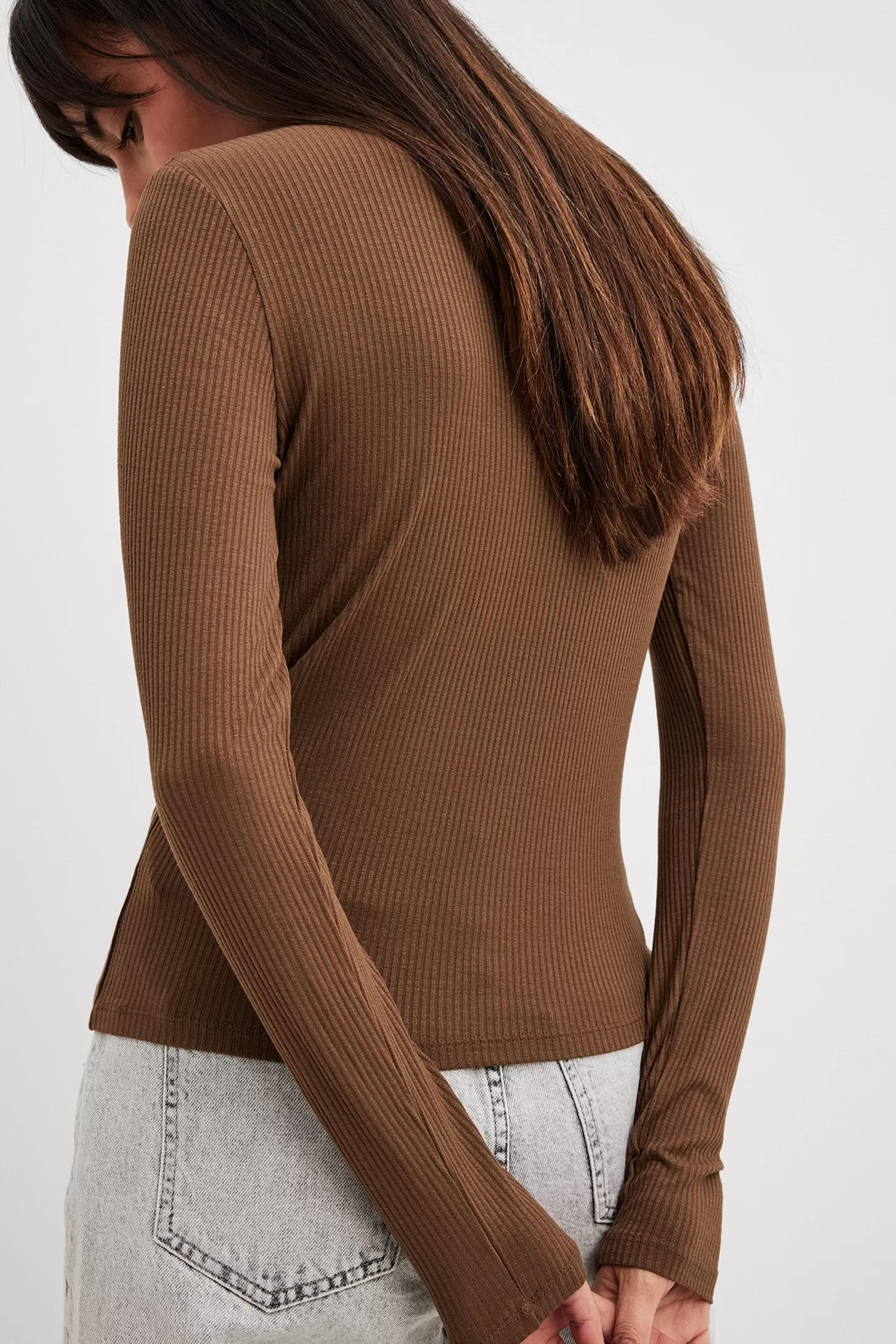 NA-KD Ribbed Long Sleeved Turtle Neck Top Brown