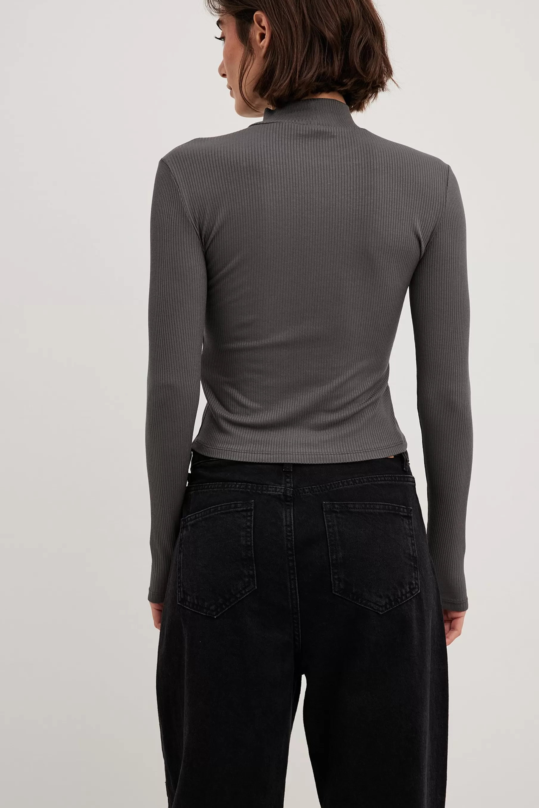 NA-KD Ribbed Long Sleeved Turtle Neck Top Grey