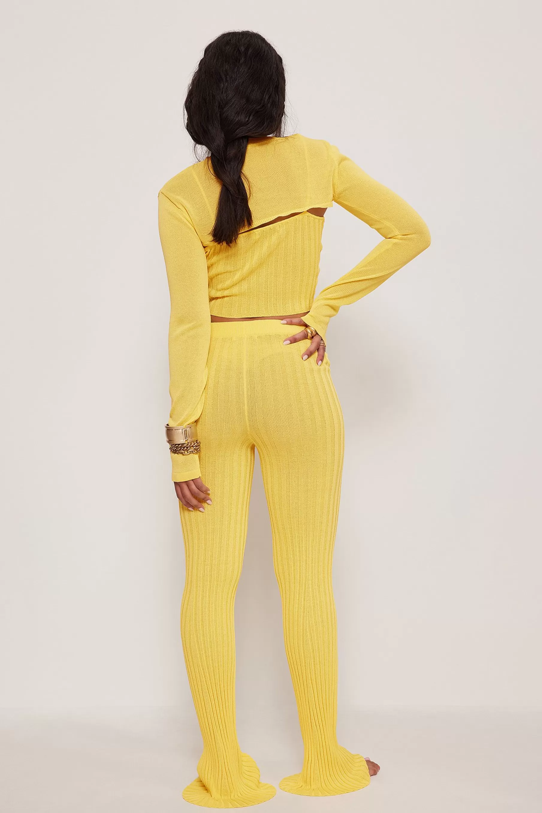 NA-KD Ribbed Long Trousers Yellow