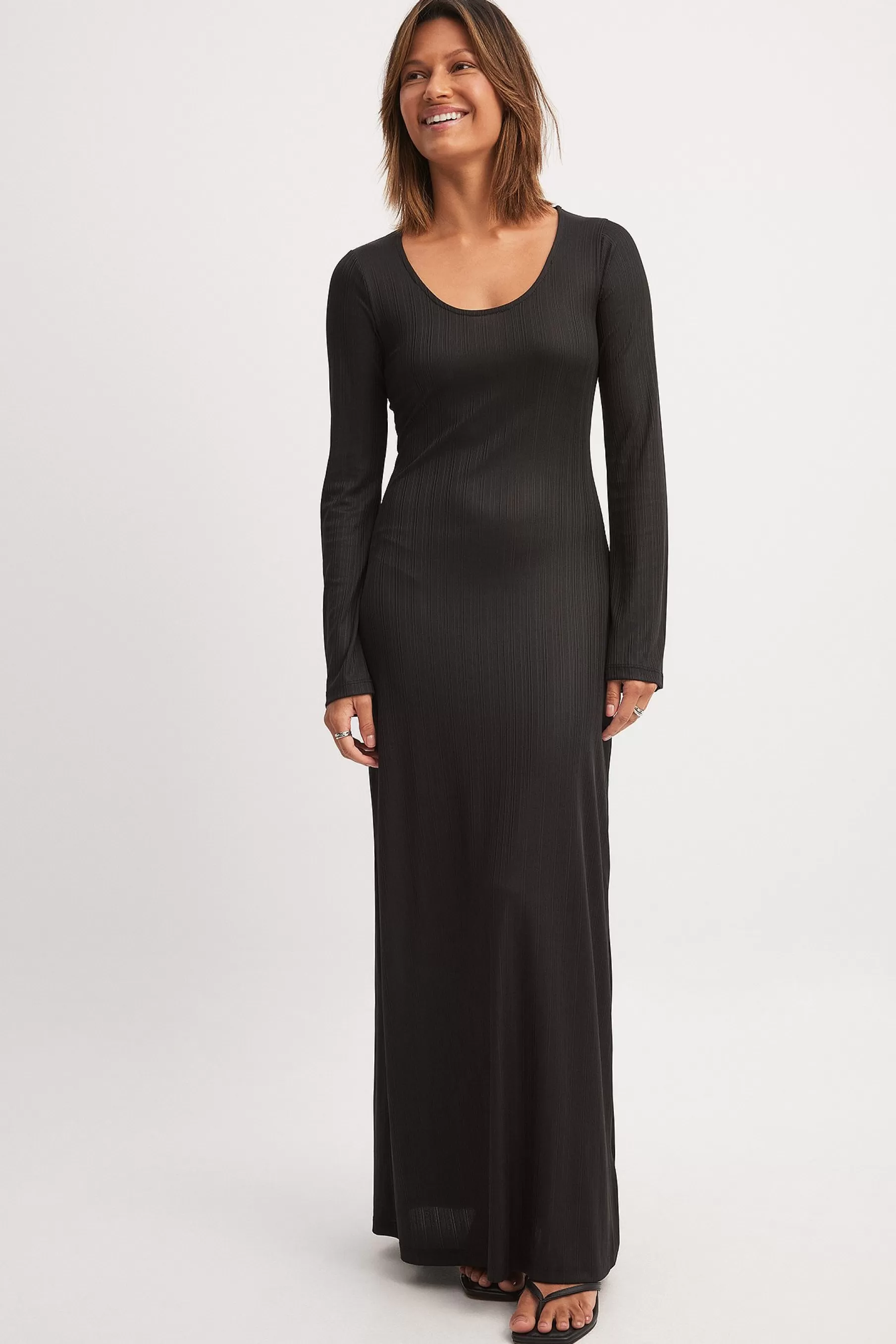 NA-KD Ribbed Maxi Dress Black