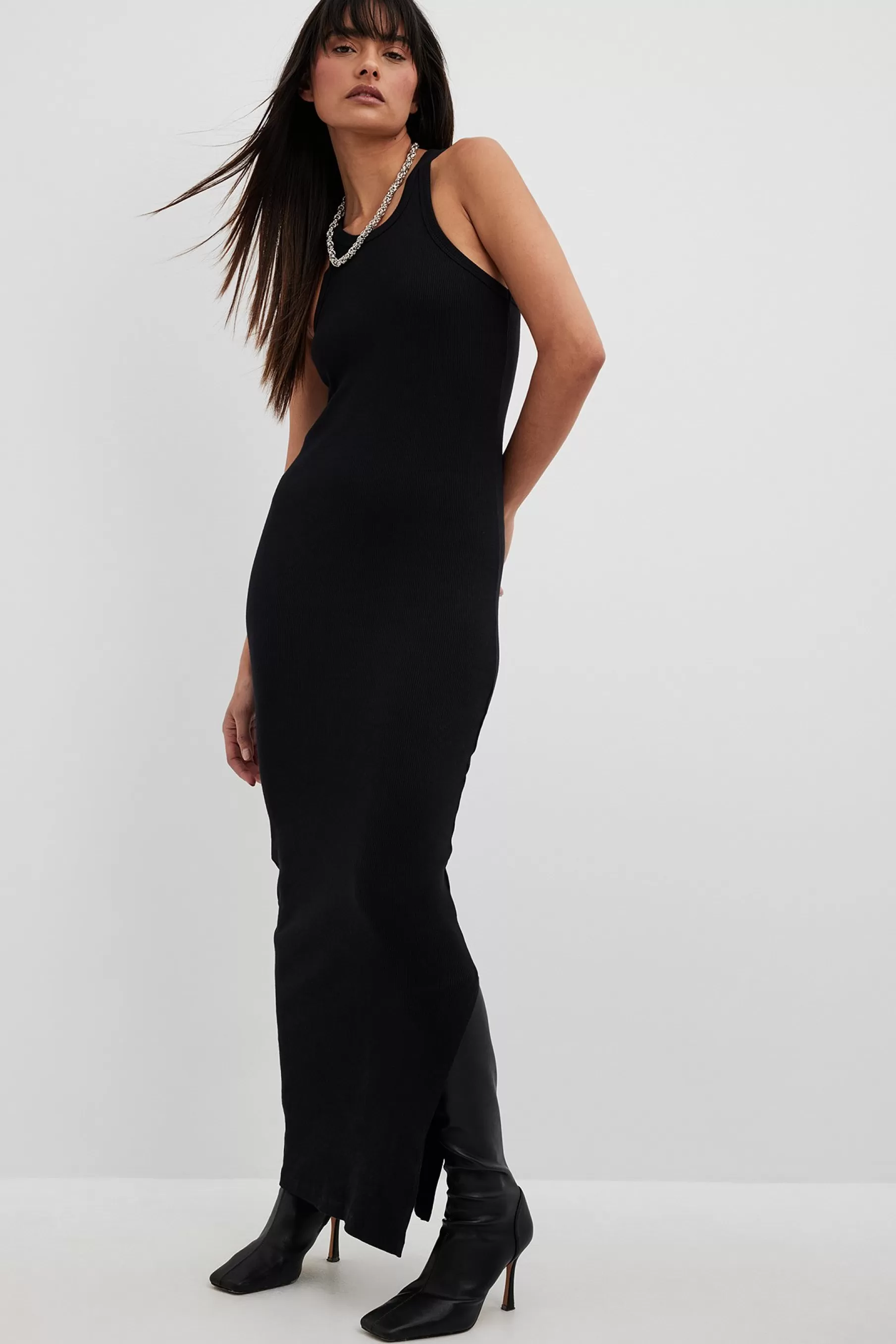 NA-KD Ribbed Maxi Dress Black