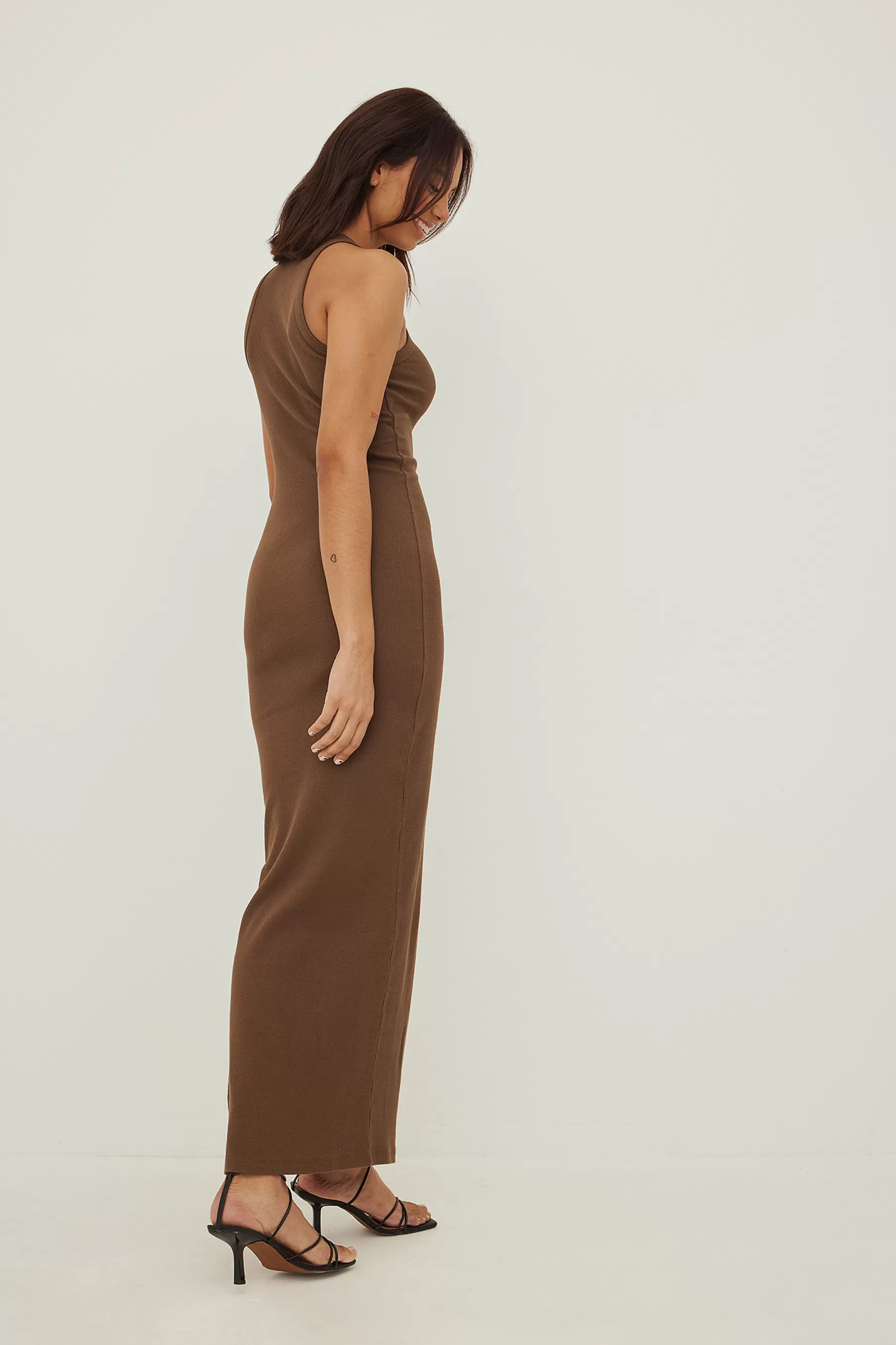 NA-KD Ribbed Maxi Dress Brown