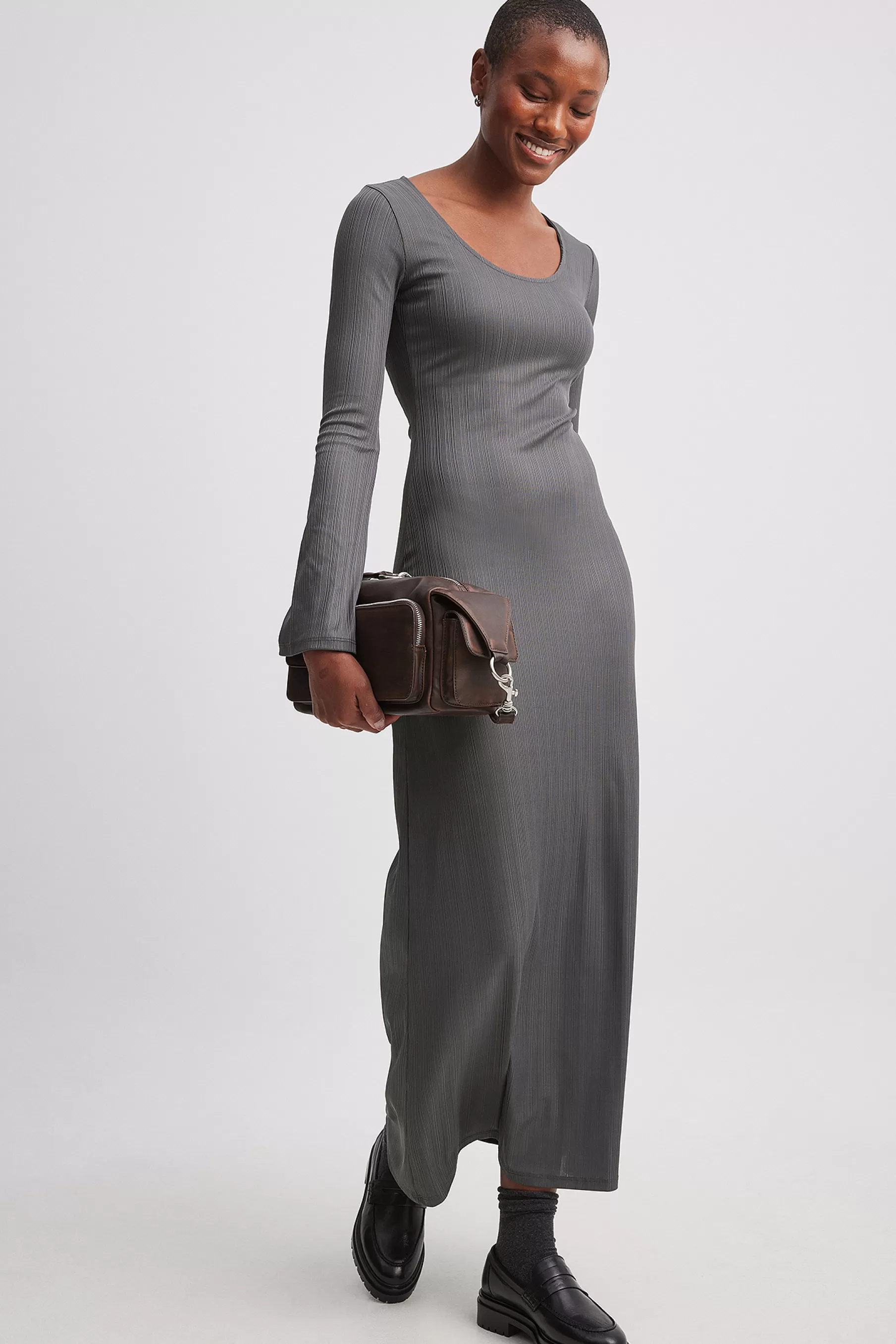 NA-KD Ribbed Maxi Dress Grey