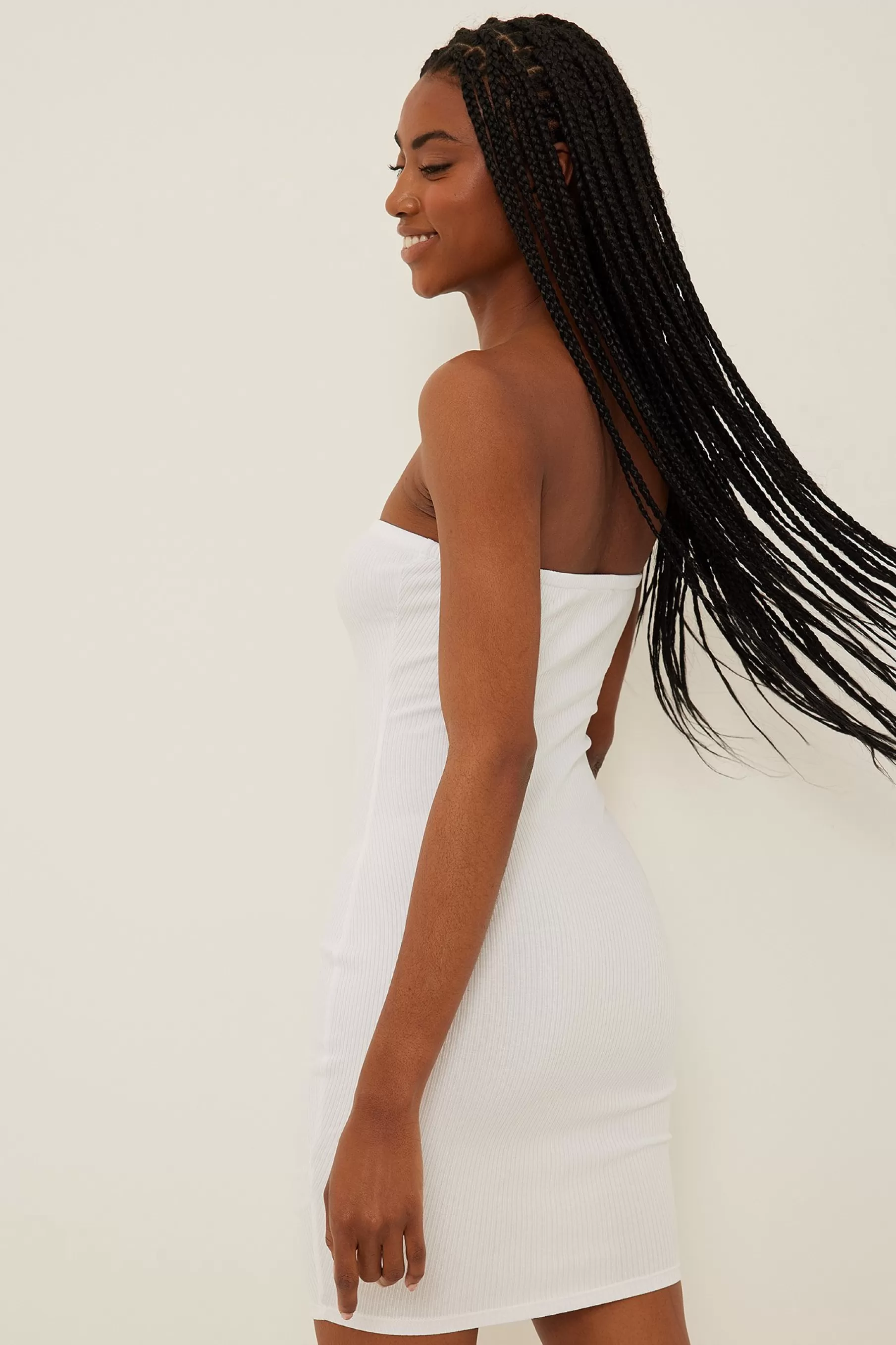 NA-KD Ribbed Mini Tube Dress Offwhite