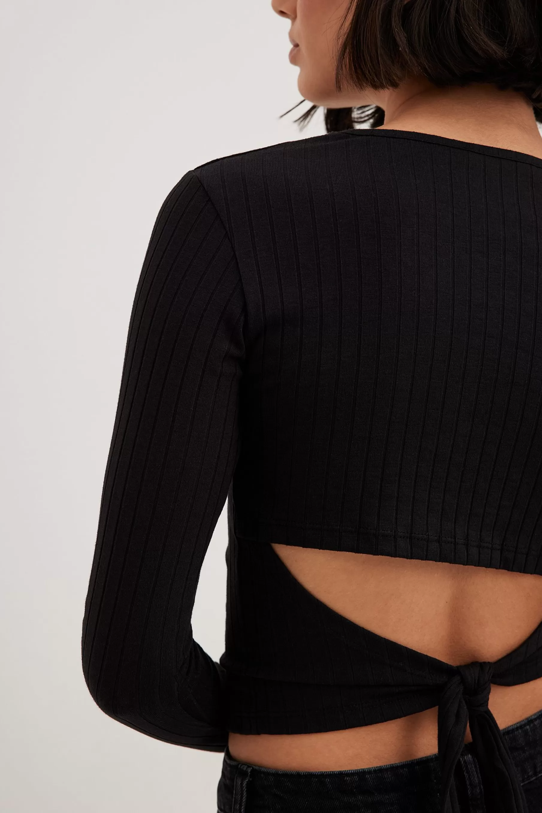 NA-KD Ribbed Open Back Top Black