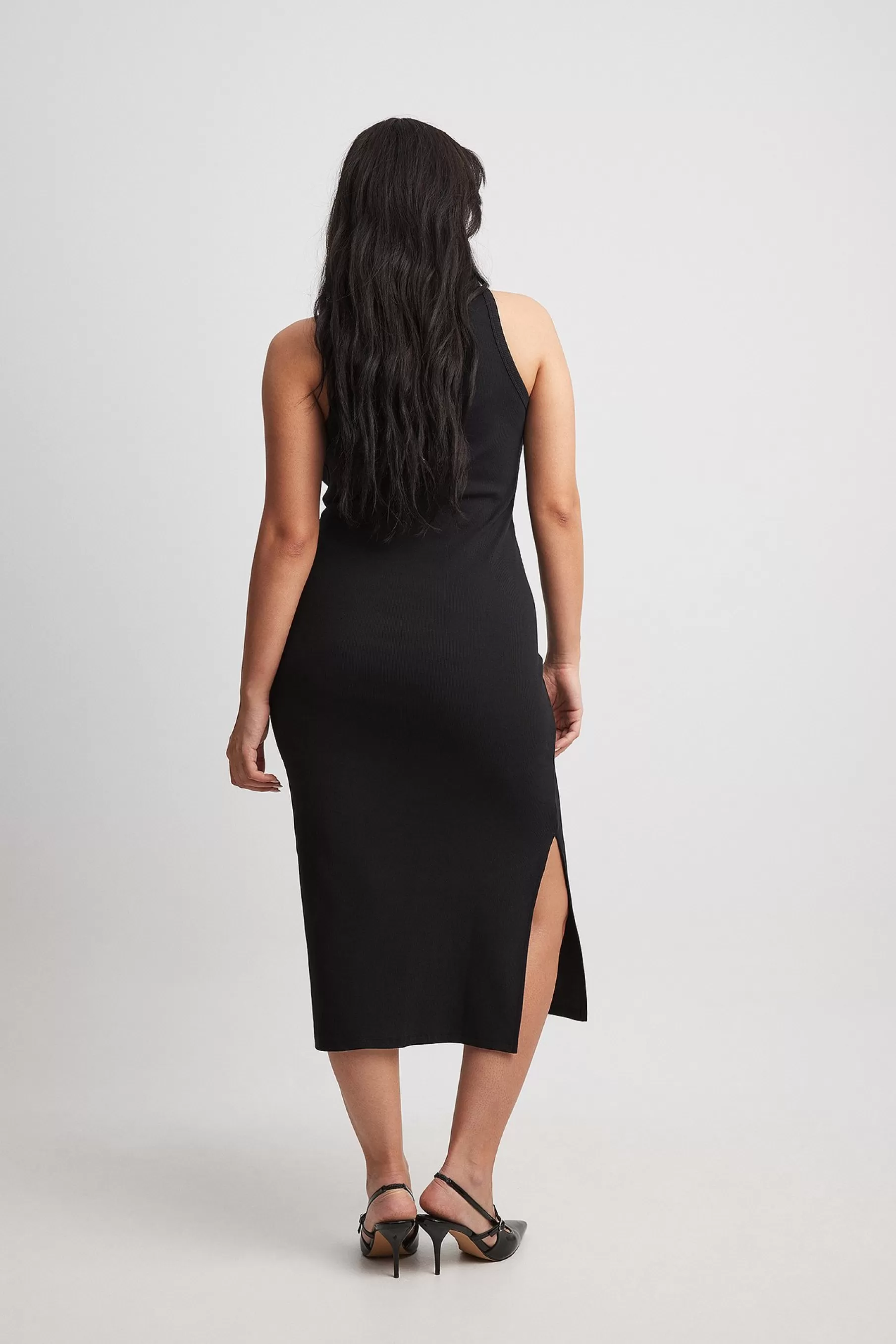 NA-KD Ribbed Tank Midi Dress Black