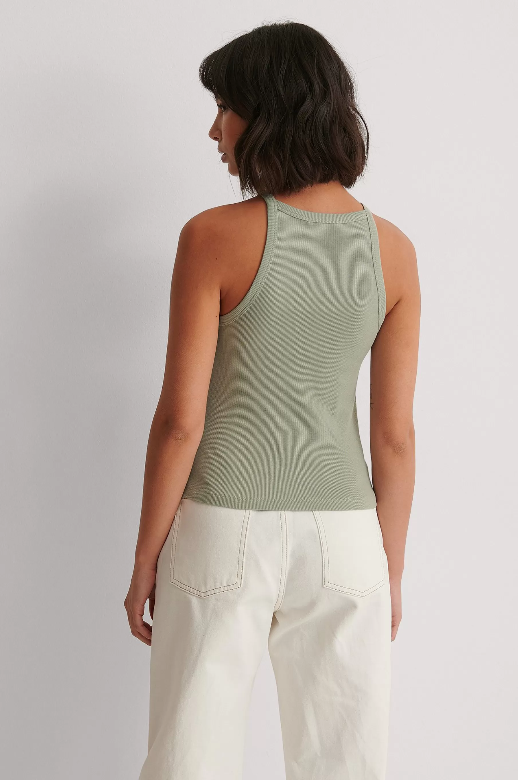 NA-KD Ribbed Tank Top Green