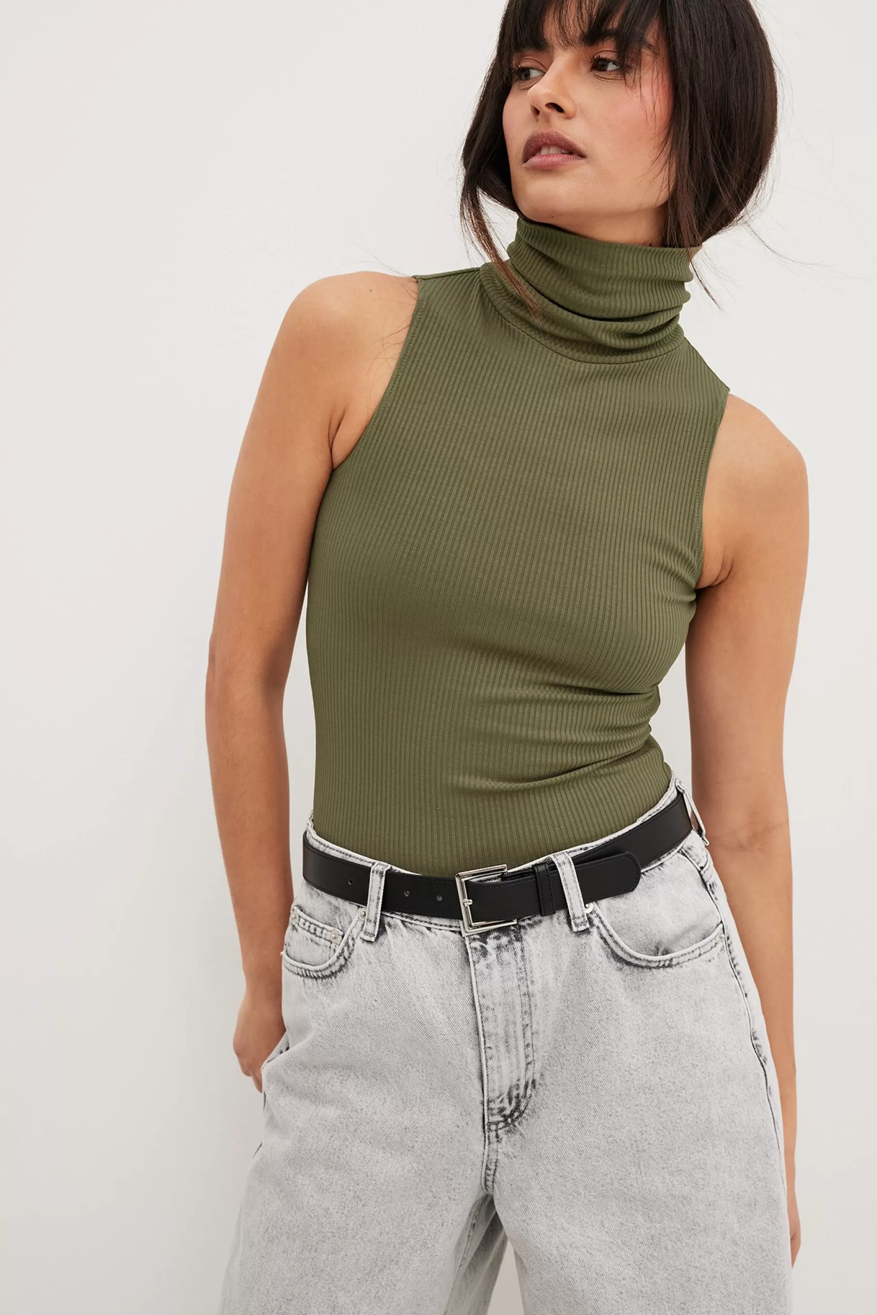 NA-KD Roll Neck Sleeveless Top Green