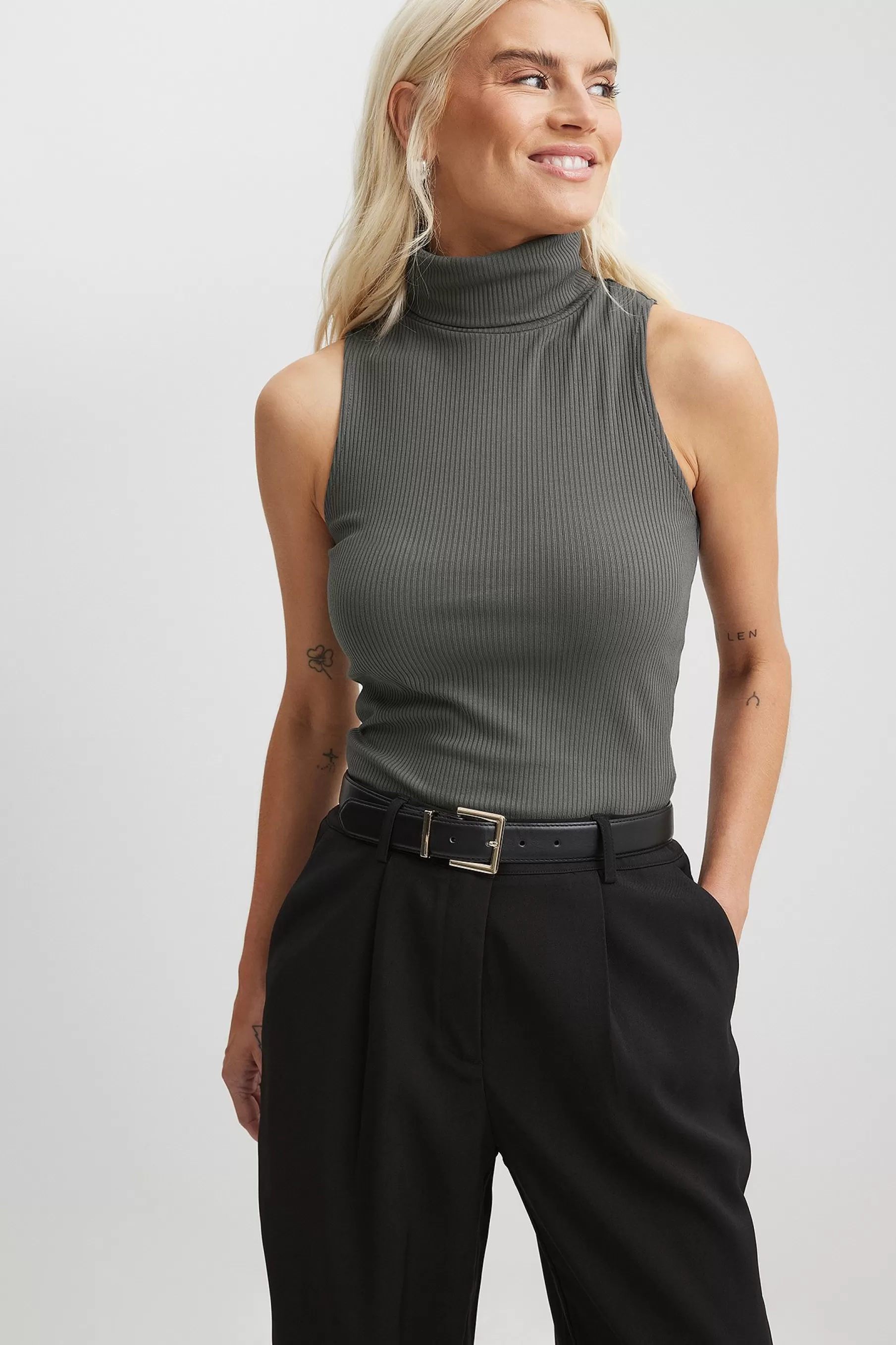 NA-KD Roll Neck Sleeveless Top Grey