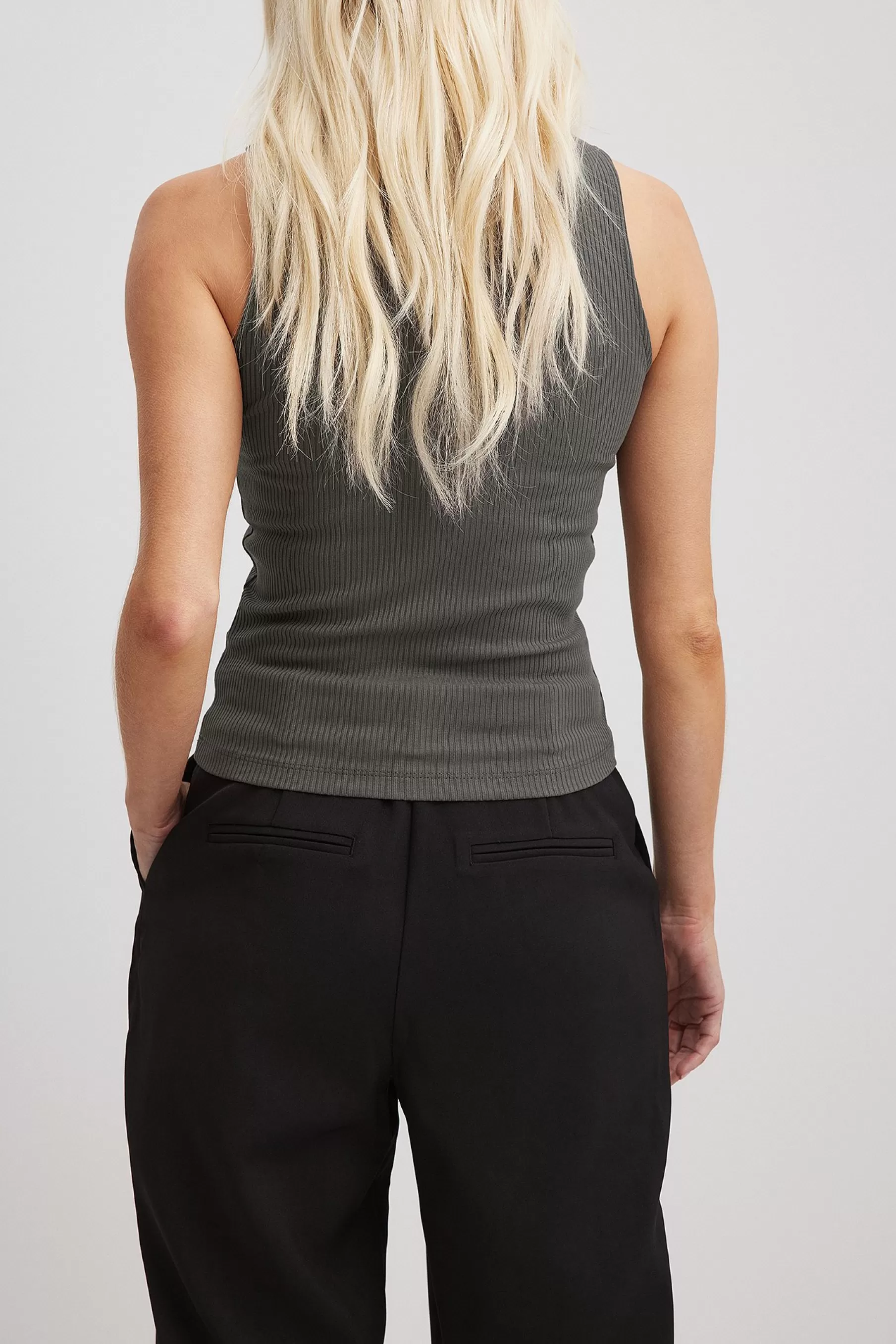 NA-KD Roll Neck Sleeveless Top Grey