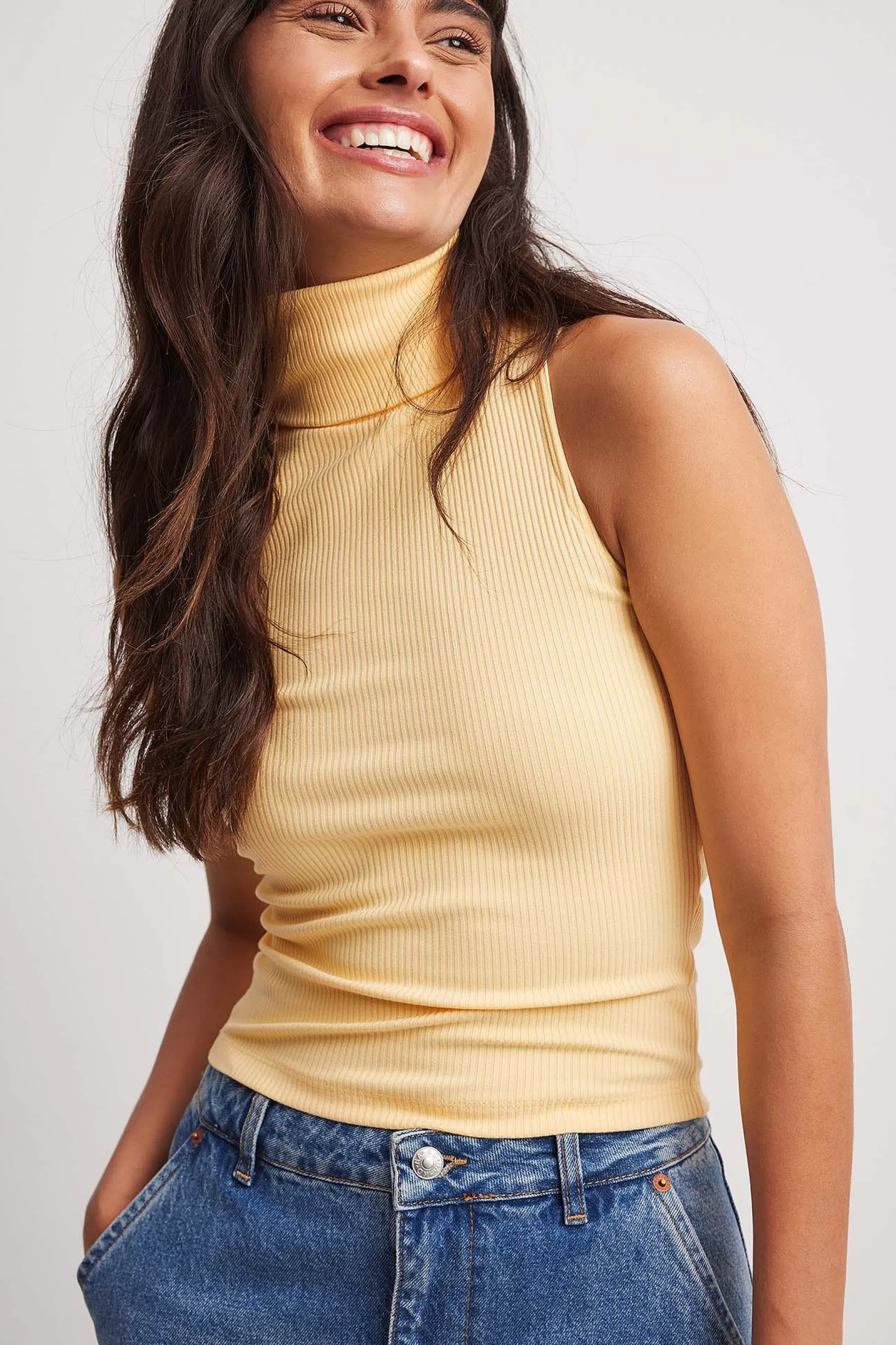 NA-KD Roll Neck Sleeveless Top Yellow