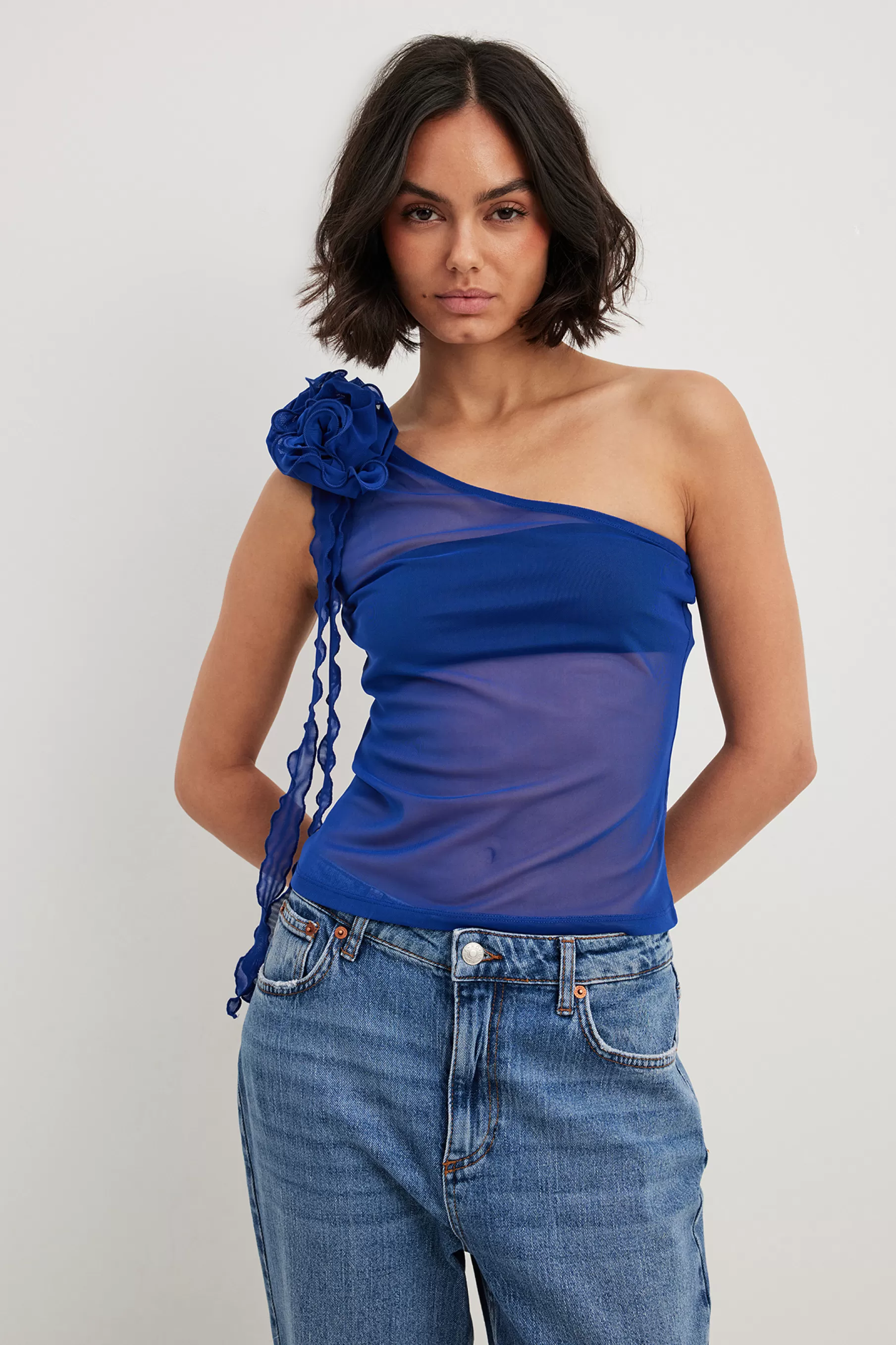 NA-KD Rose Mesh Top Blue