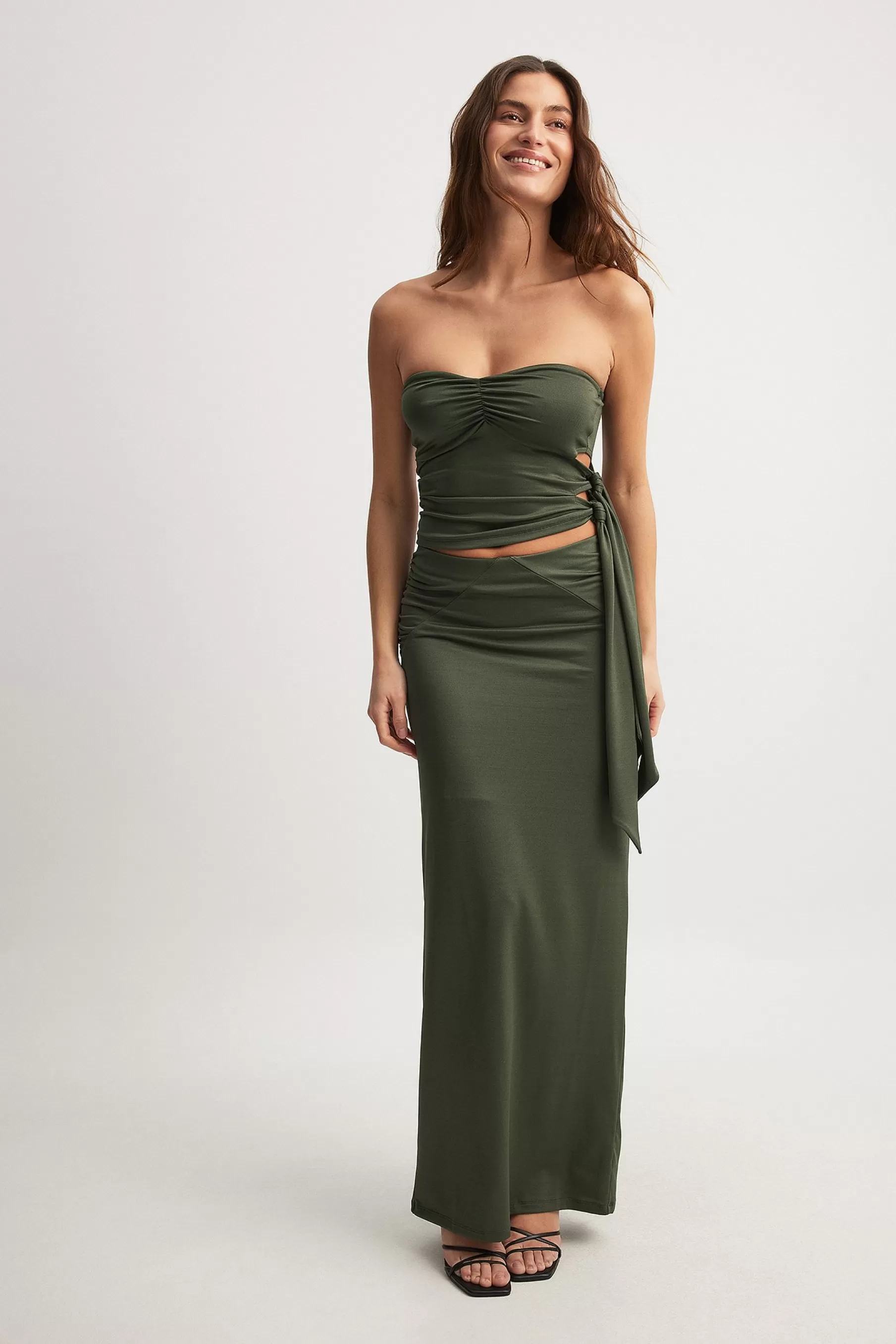 NA-KD Rouched Side Maxi Skirt Green