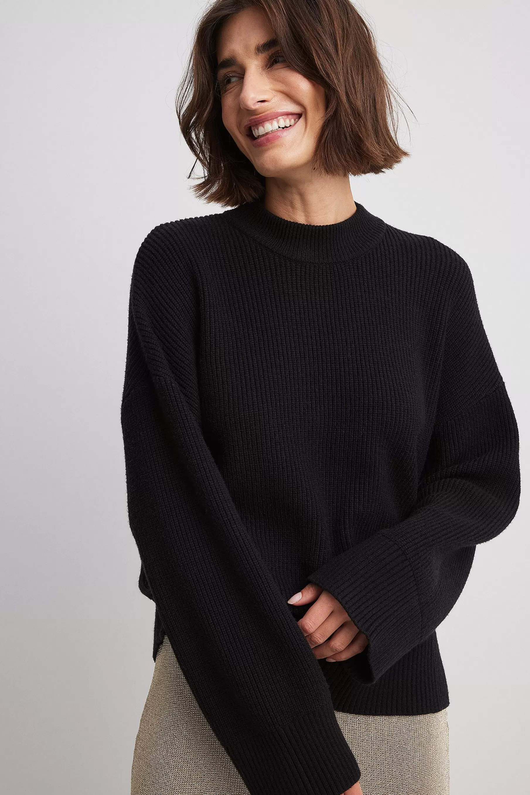 NA-KD Round Neck Knitted Sweater Black