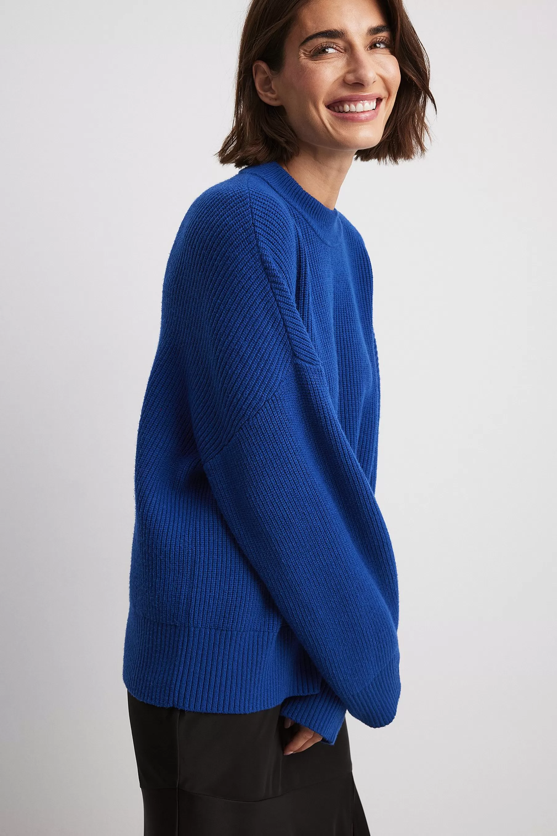 NA-KD Round Neck Knitted Sweater Blue