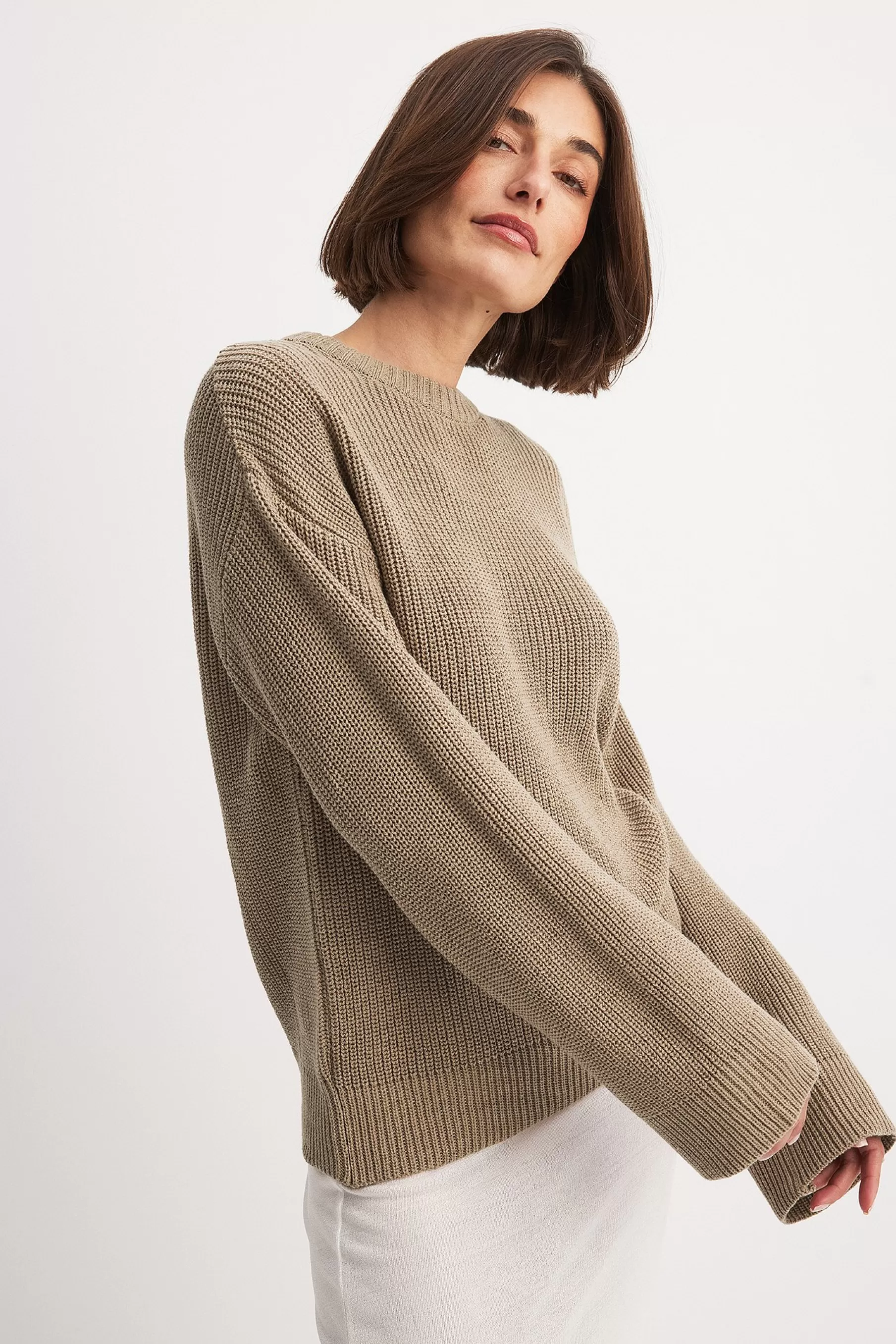 NA-KD Round Neck Knitted Sweater Brown