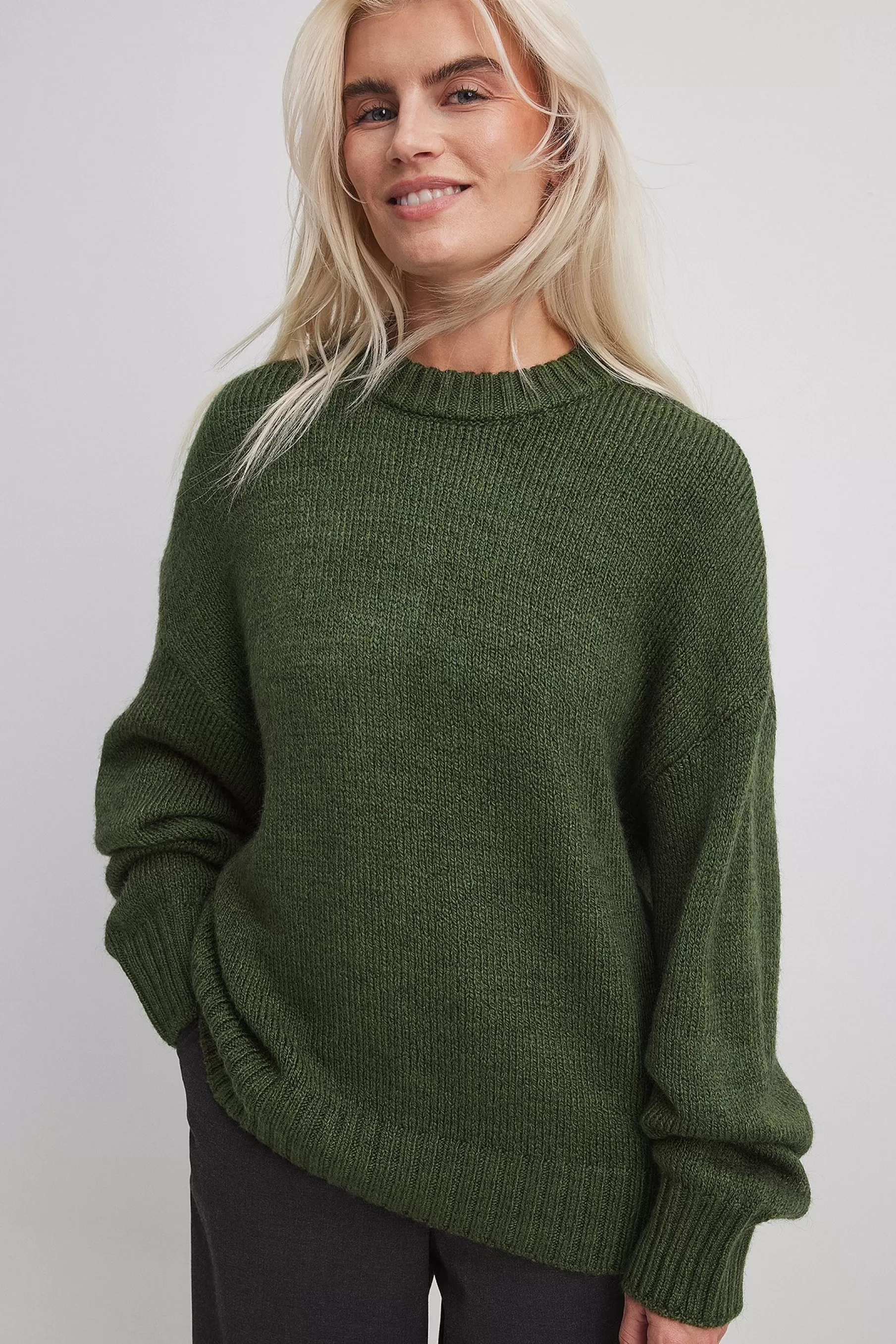 NA-KD Round Neck Knitted Sweater Green