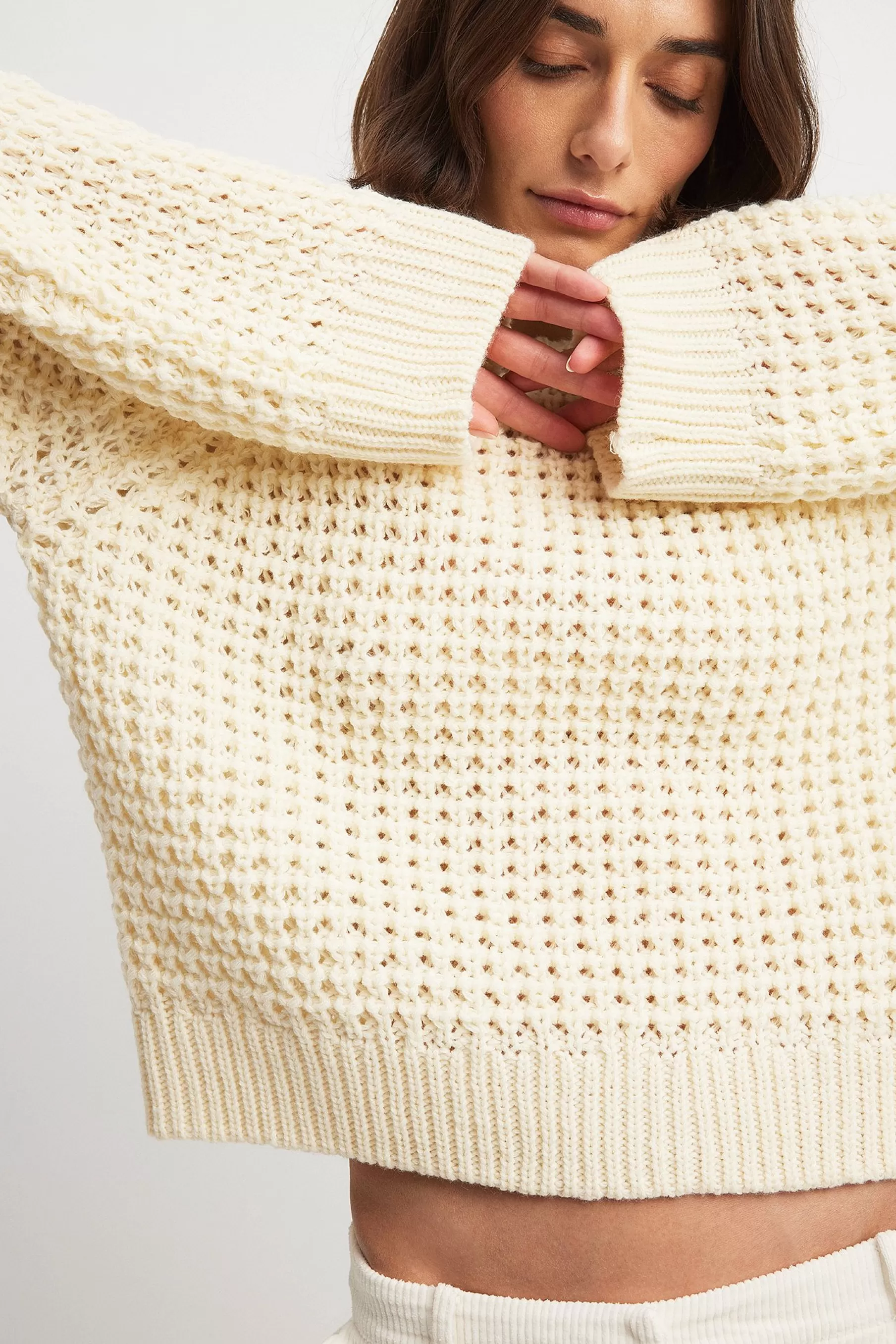 NA-KD Round Neck Knitted Sweater Offwhite