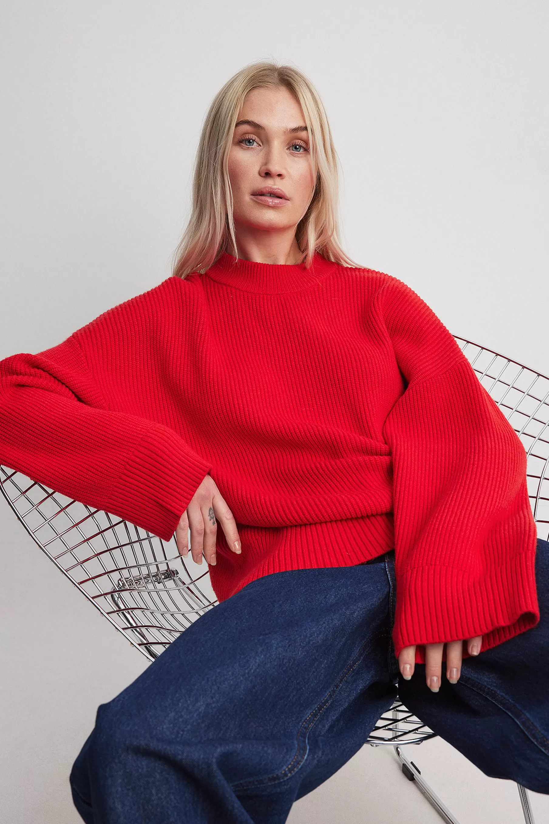 NA-KD Round Neck Knitted Sweater Red