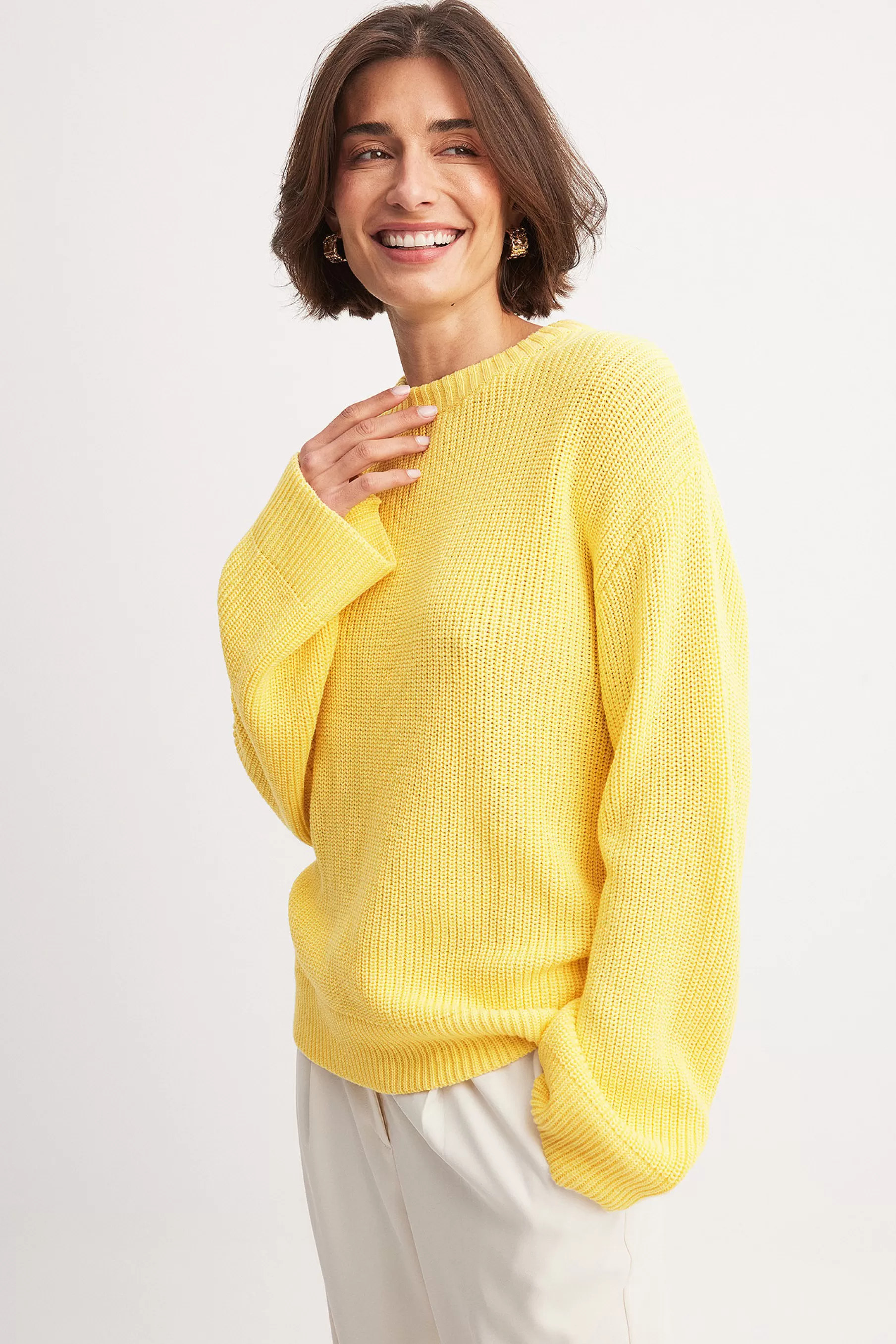 NA-KD Round Neck Knitted Sweater Yellow