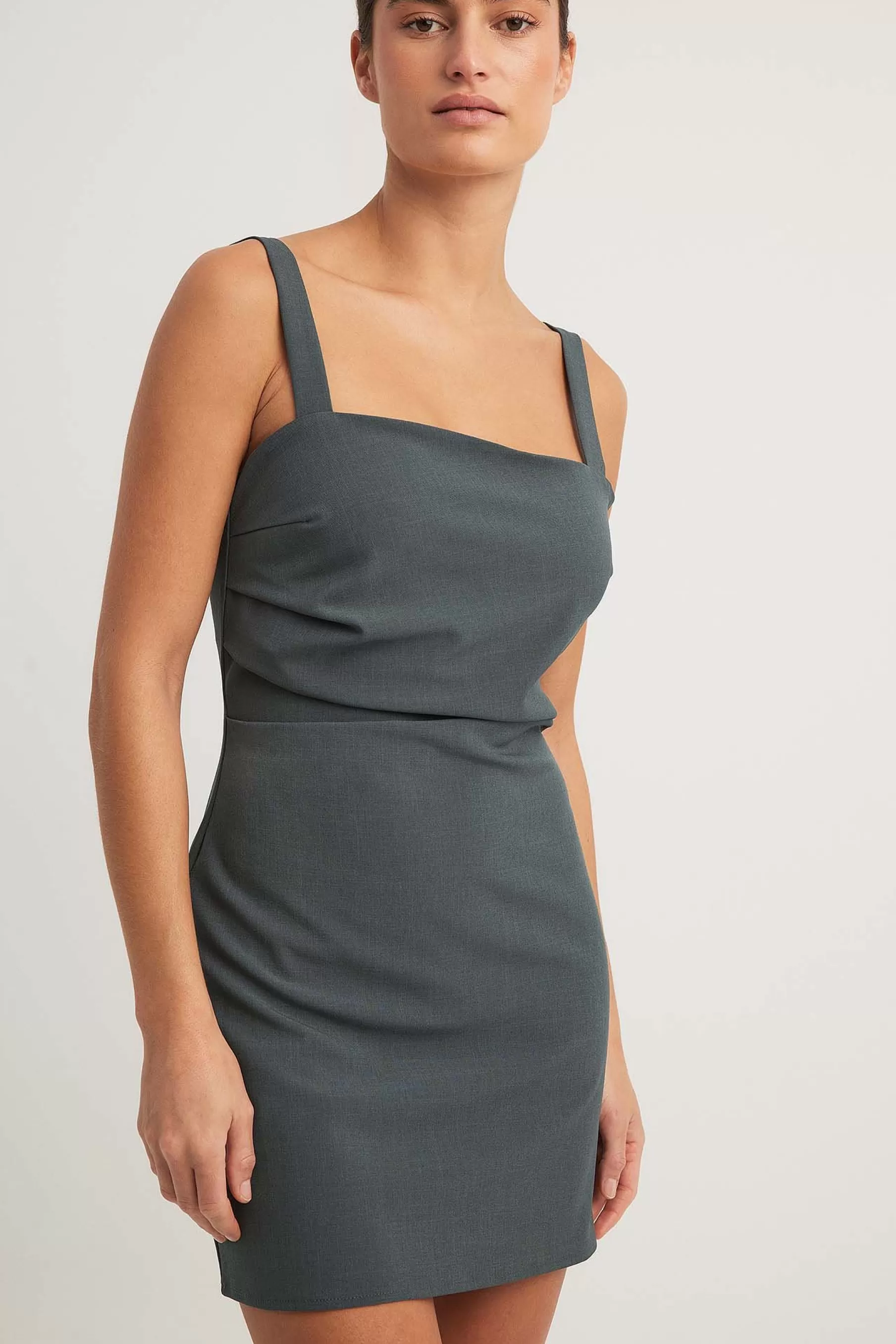 NA-KD Ruched Waist Mini Dress Grey