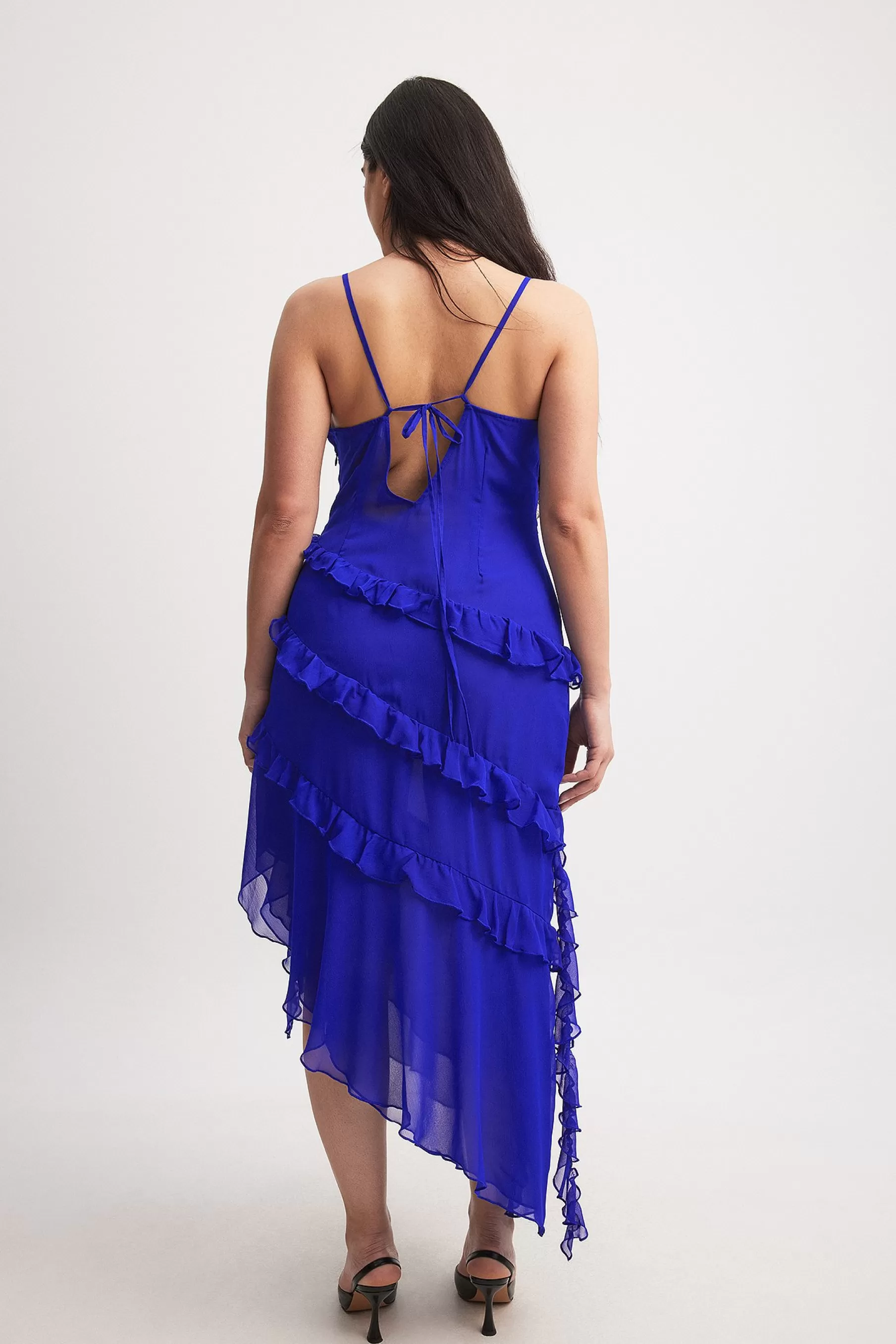 NA-KD Ruffle Chiffon Midi Dress Blue