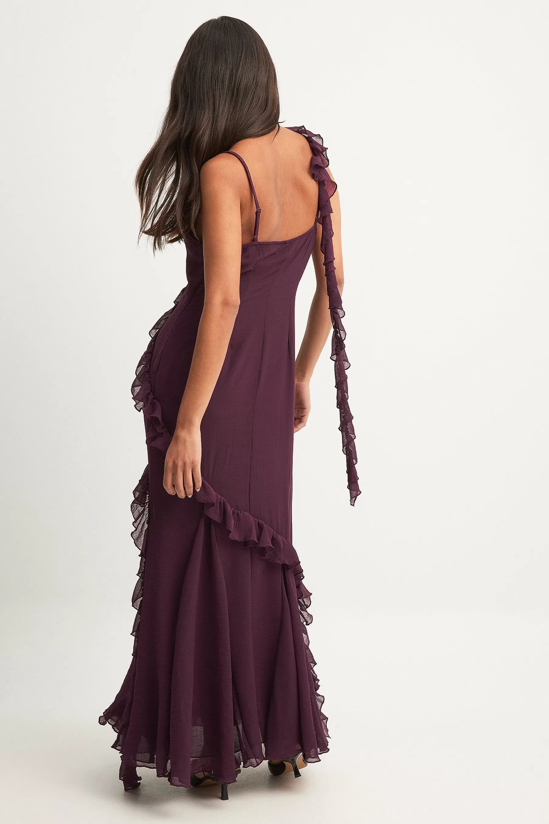 NA-KD Ruffle Detail Chiffon Maxi Dress Purple