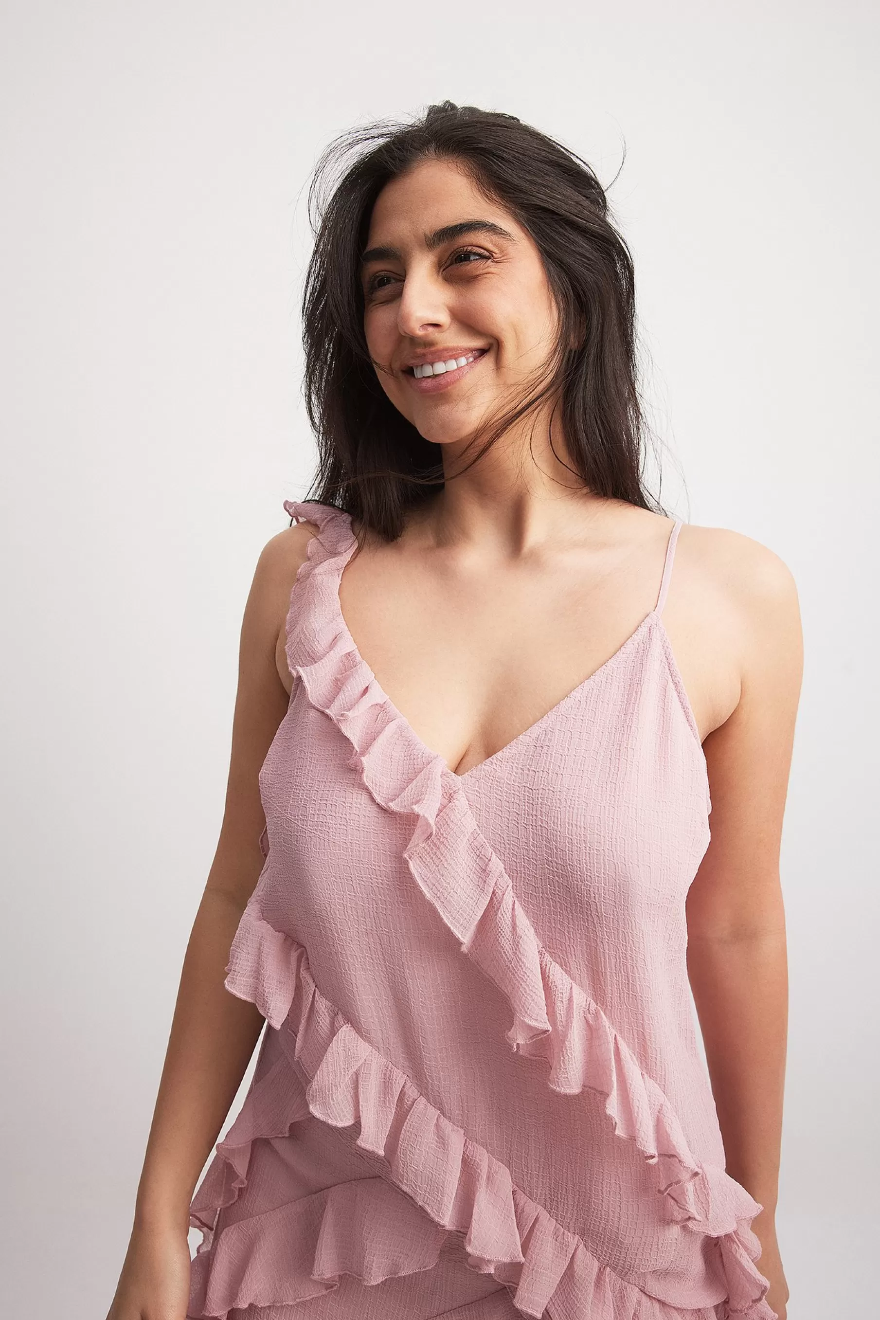 NA-KD Ruffle Detail Chiffon Singlet Pink