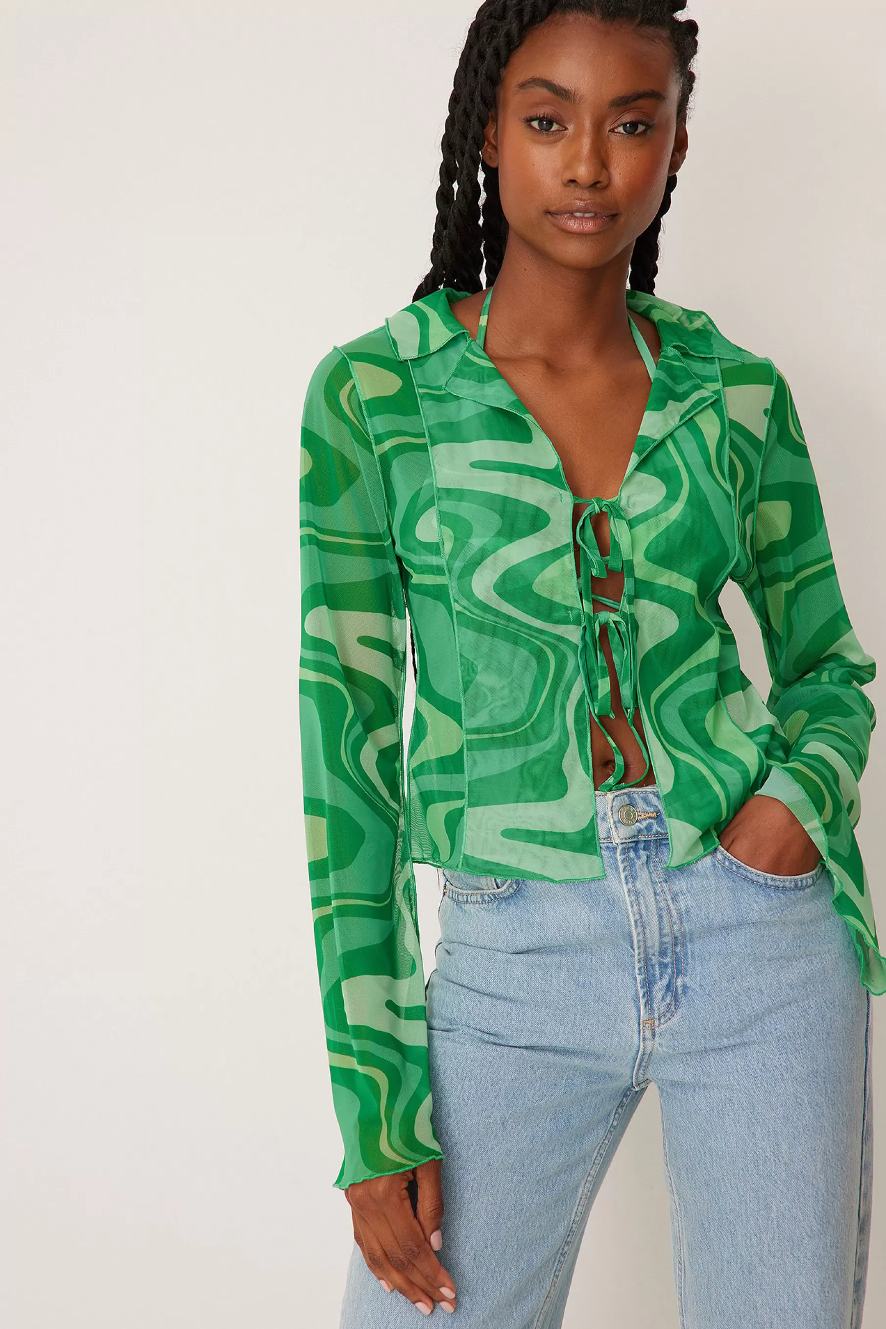 NA-KD Ruffle Detailed Cardigan Green