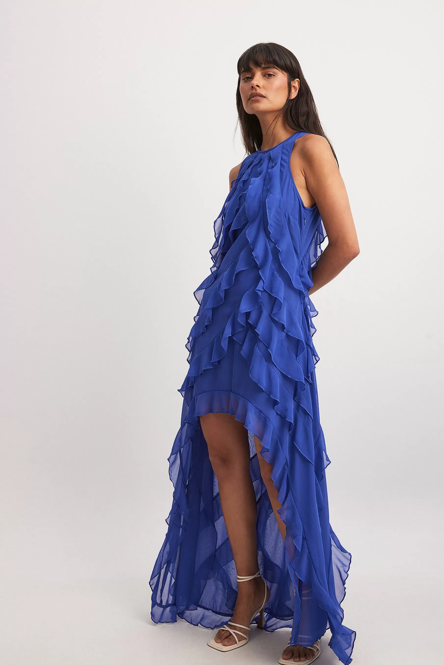 NA-KD Ruffle Maxi Dress Blue