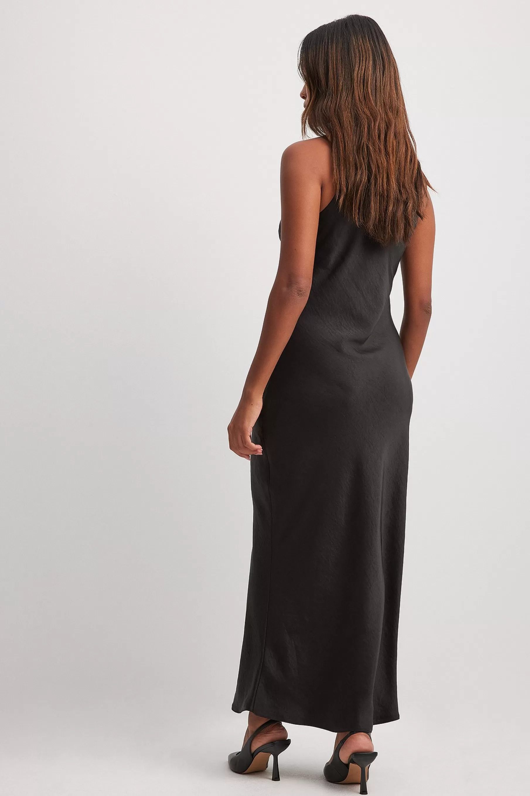 NA-KD Satin Bias Cut Slip Dress Black