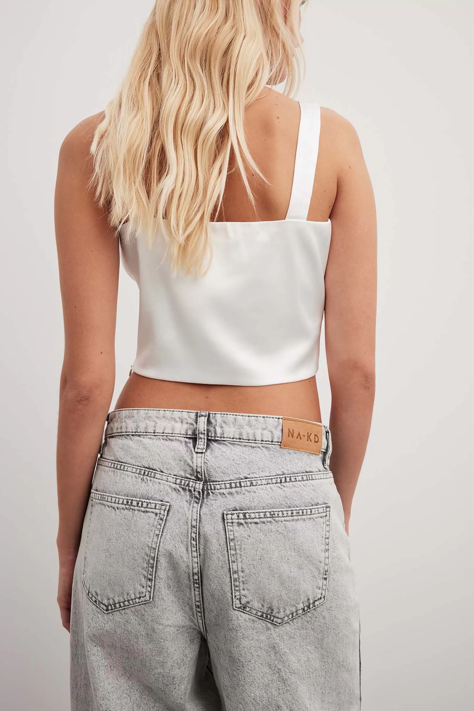 NA-KD Satin Corset Crop Top White