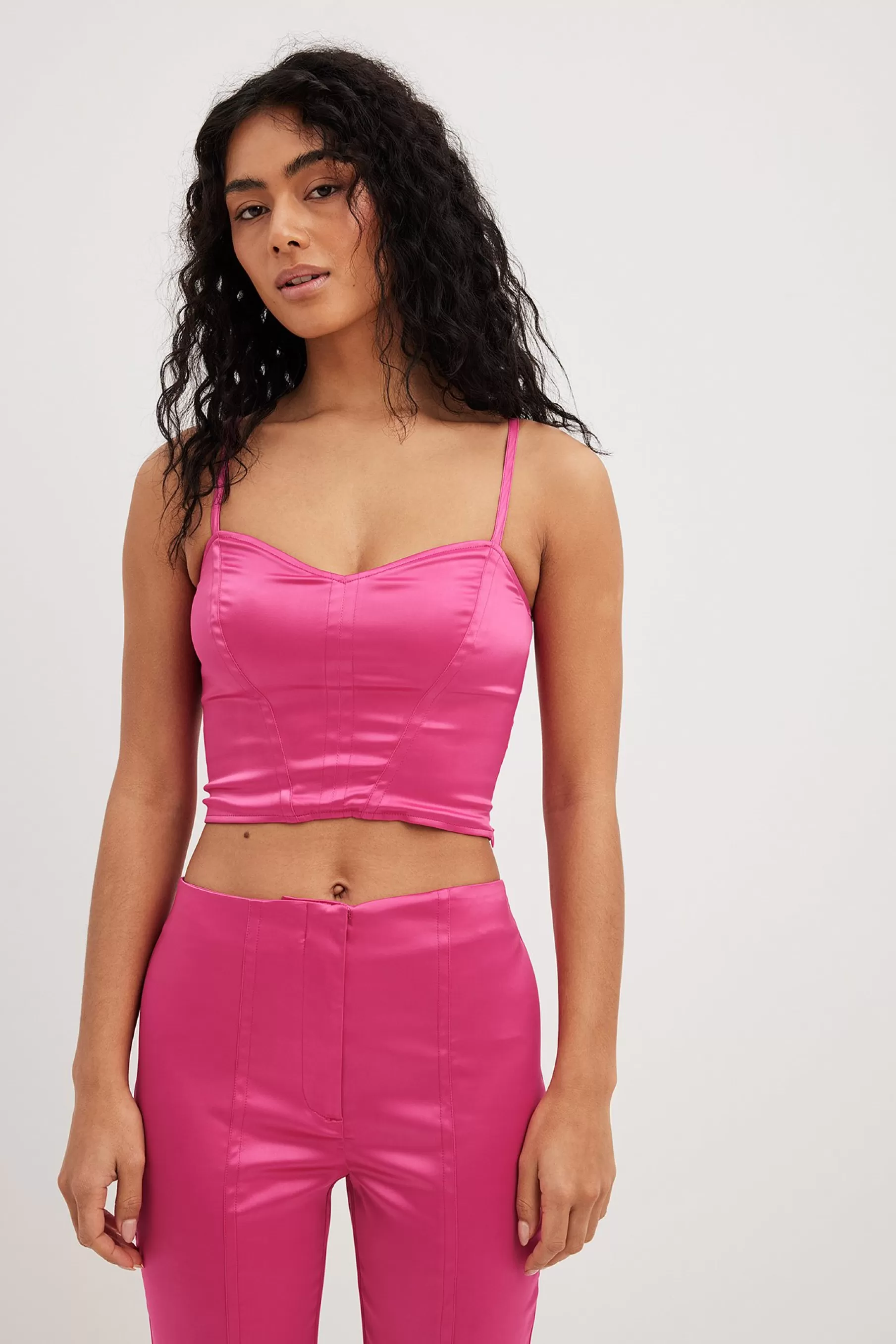 NA-KD Satin Corset Top Pink