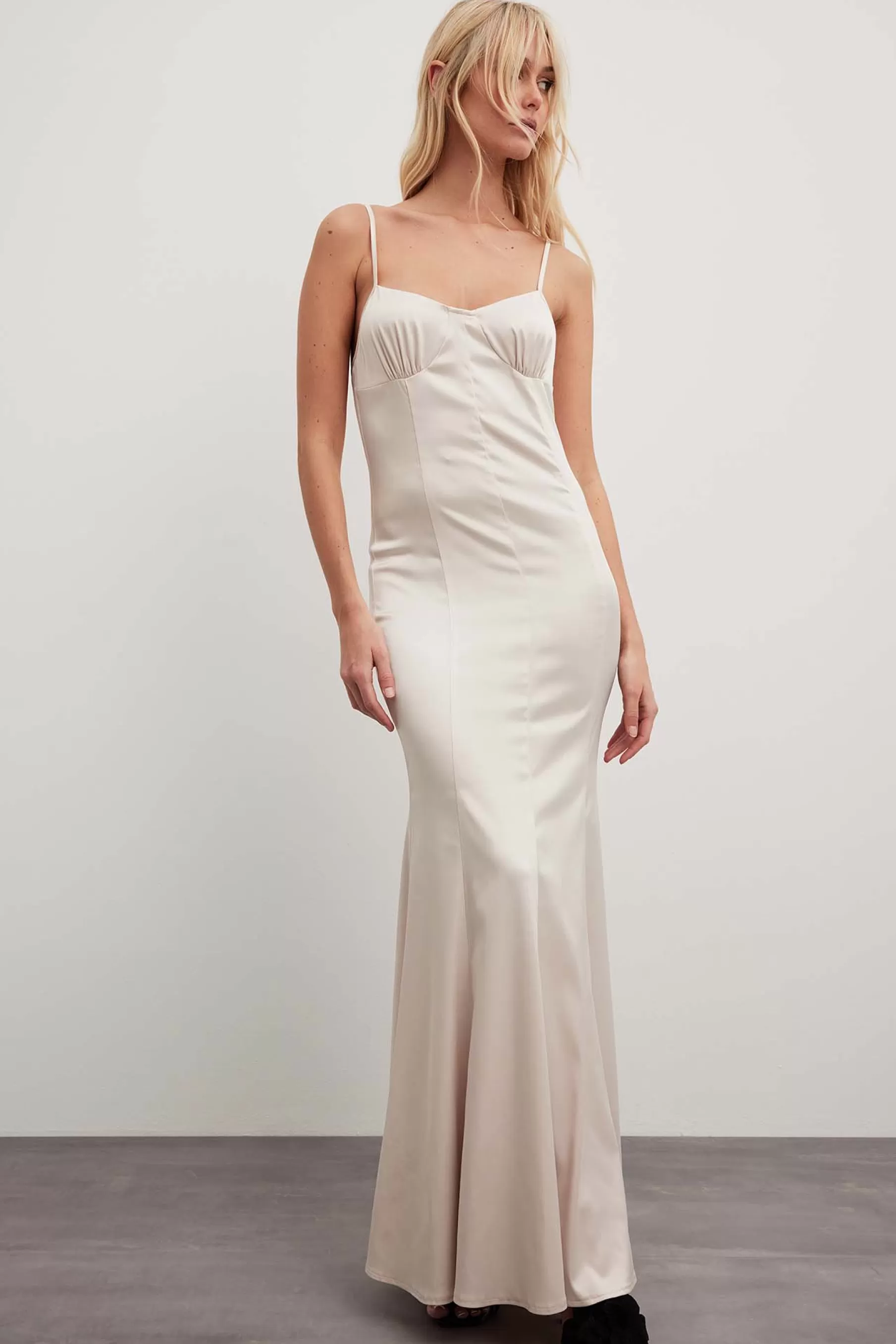 NA-KD Satin Maxi Dress Offwhite