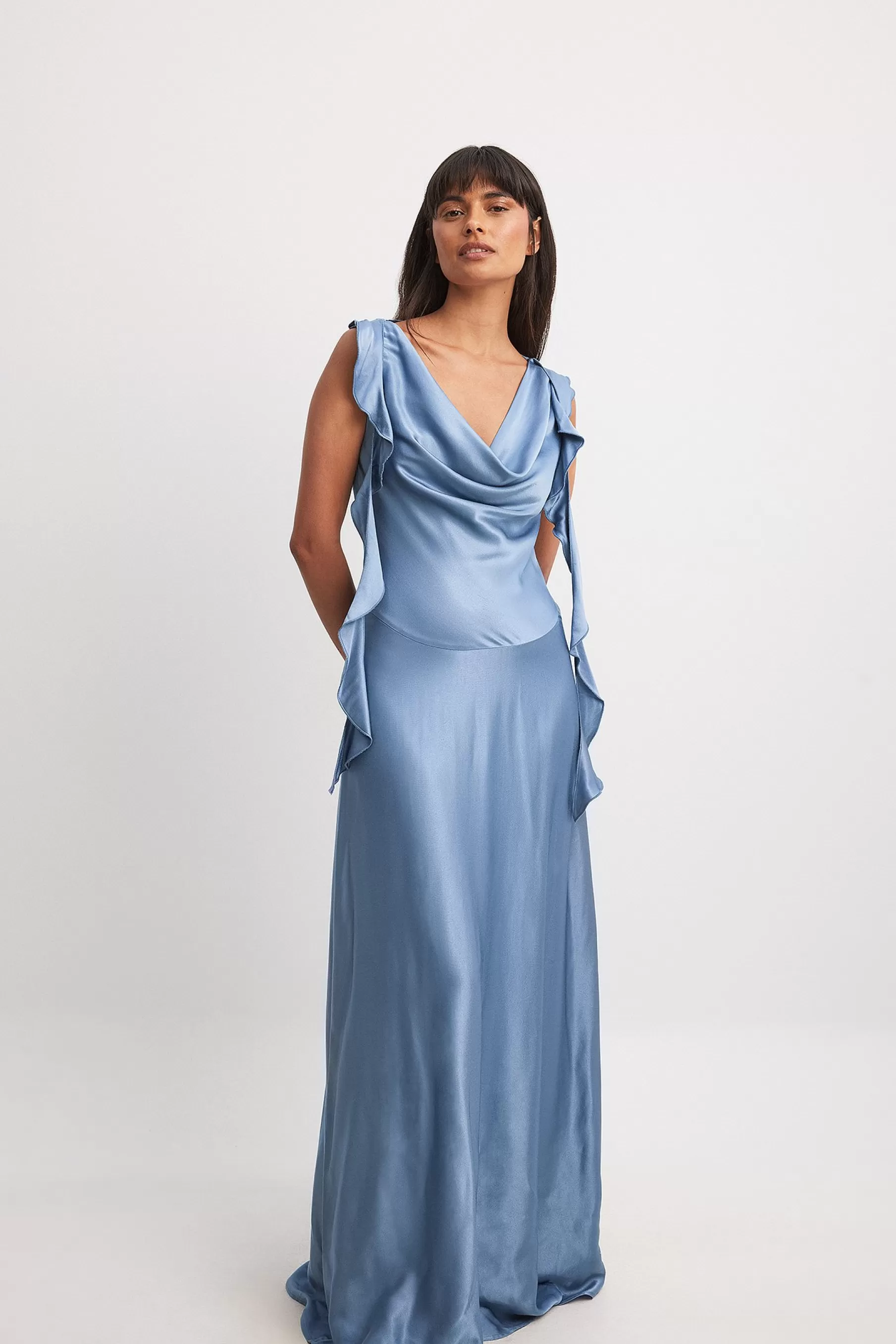 NA-KD Satin Mermaid Maxi Dress Blue