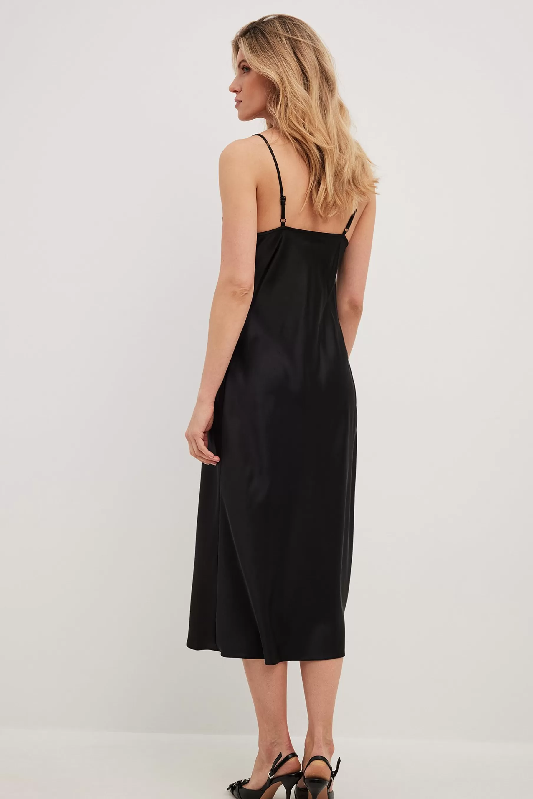 NA-KD Satin Midi Dress Black