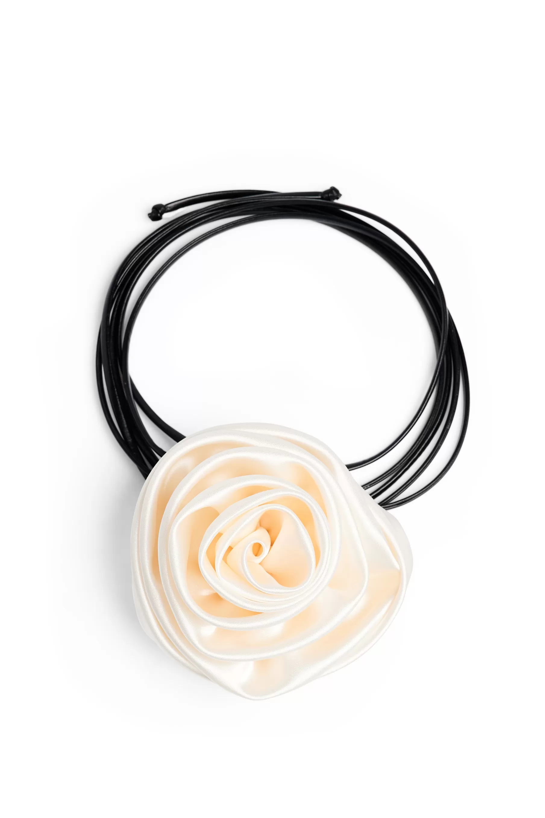 NA-KD Satin Rose Strap Necklace Offwhite