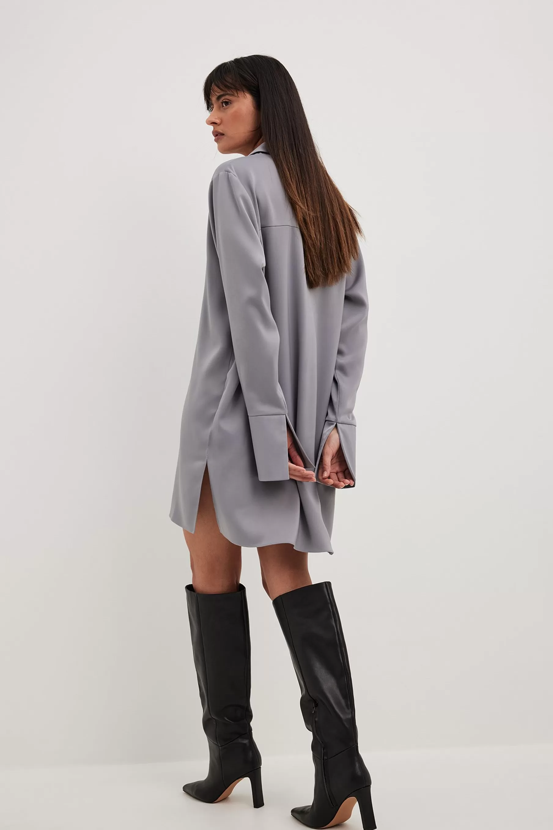 NA-KD Satin Shirt Dress Grey