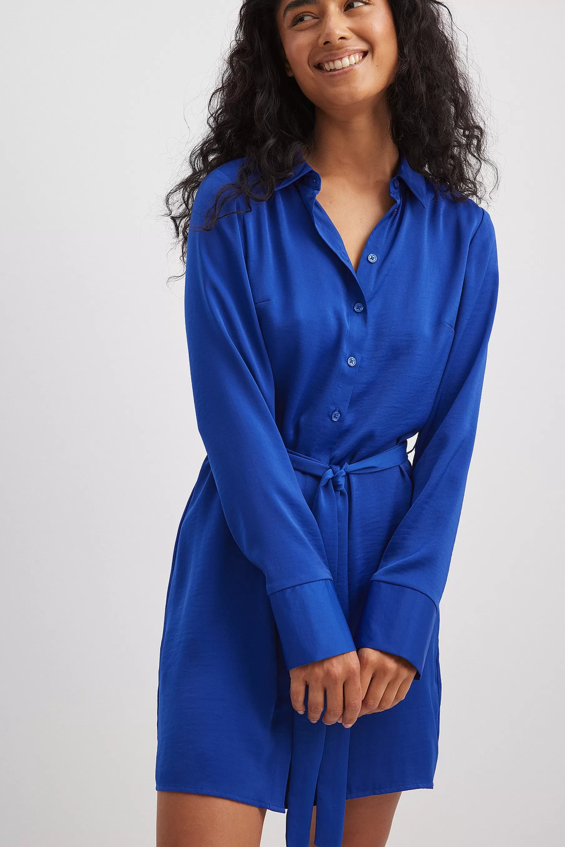 NA-KD Satin Shirt Mini Dress Blue