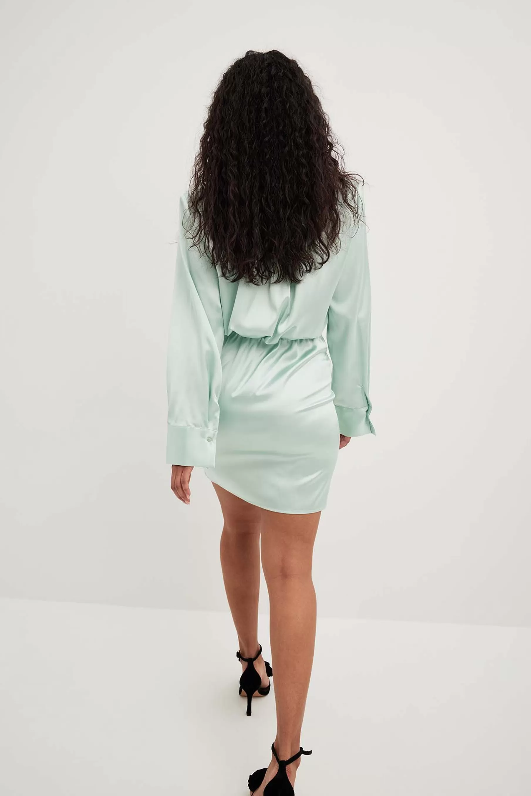 NA-KD Satin Shirt Mini Dress Green