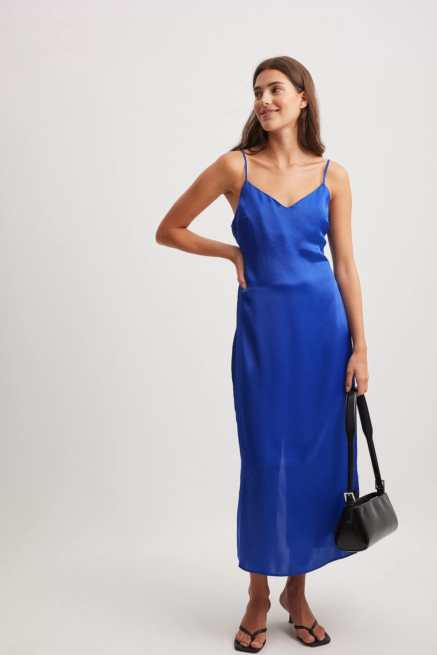 NA-KD Satin Slip Dress Blue