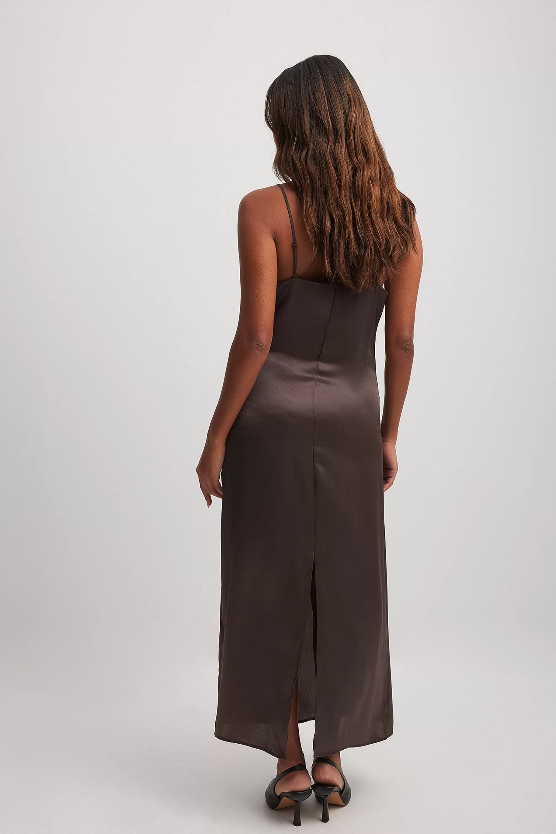 NA-KD Satin Slip Dress Brown