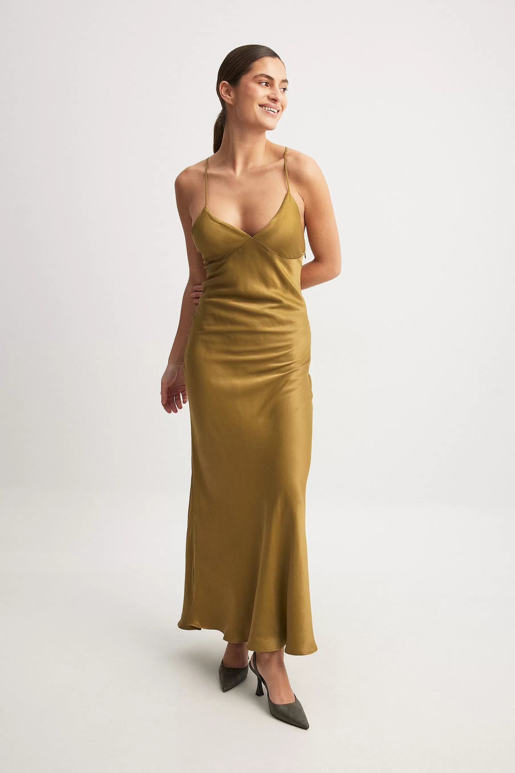 NA-KD Satin Slip Dress Gold