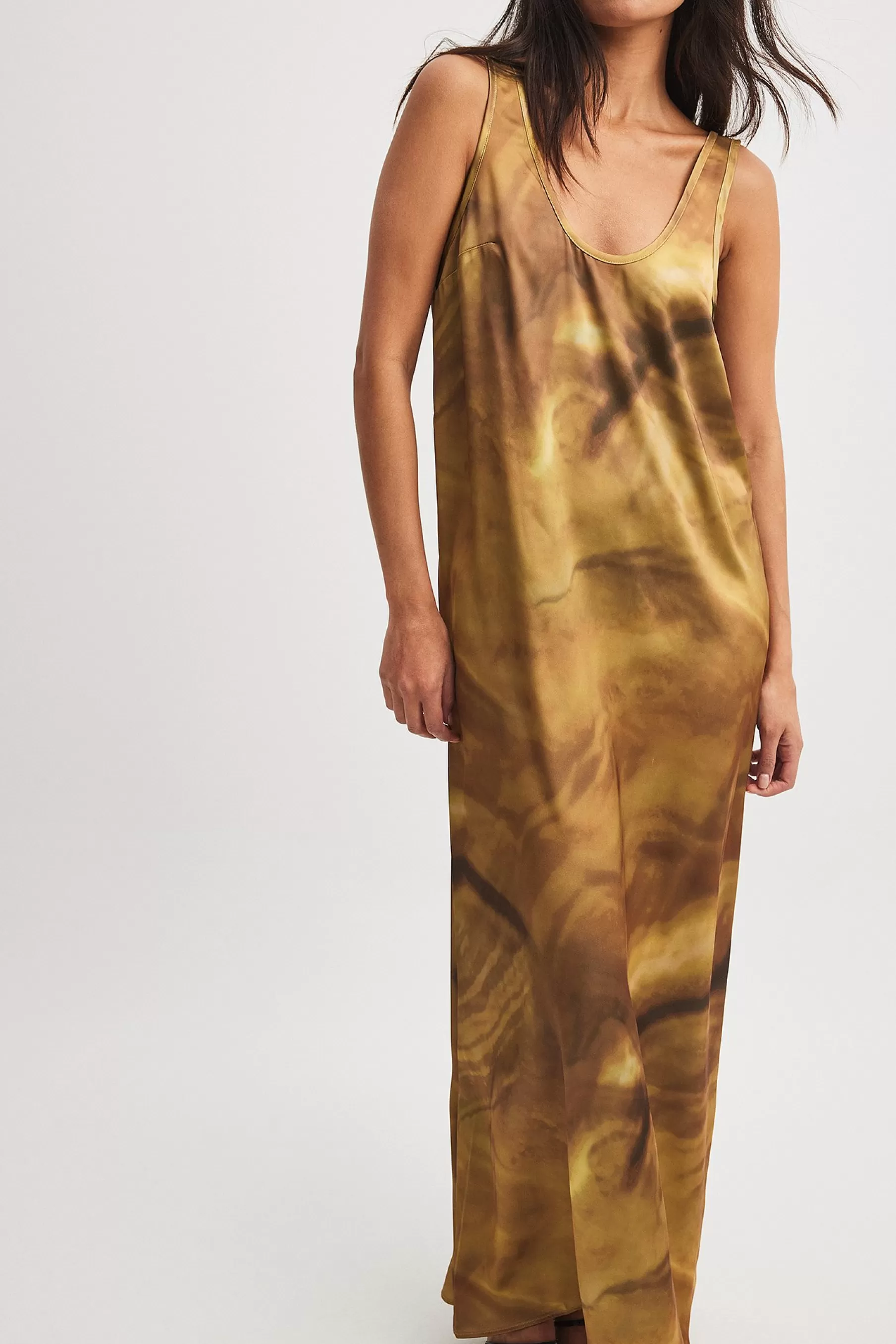 NA-KD Satin U-Neck Maxi Dress Yellow