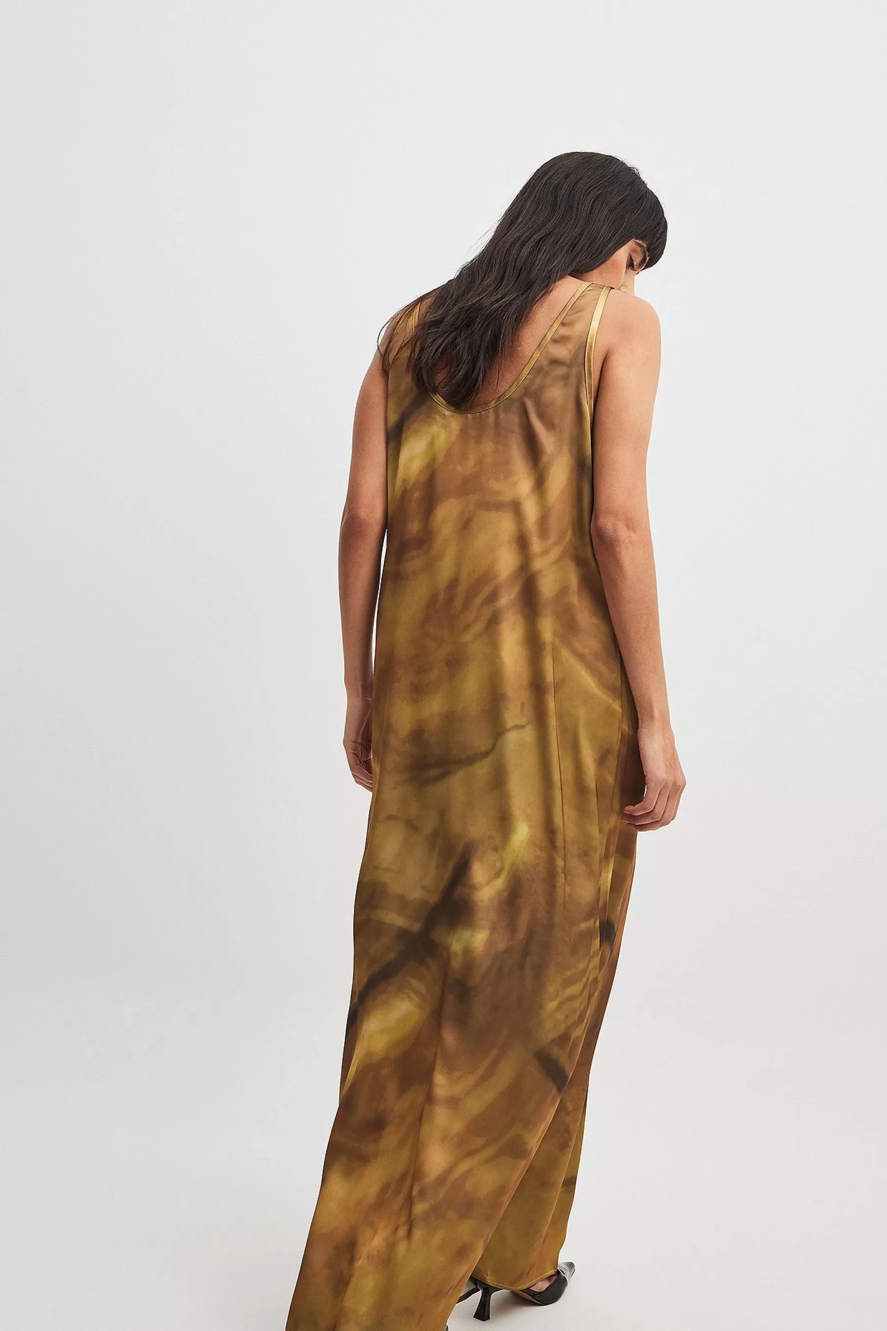 NA-KD Satin U-Neck Maxi Dress Yellow