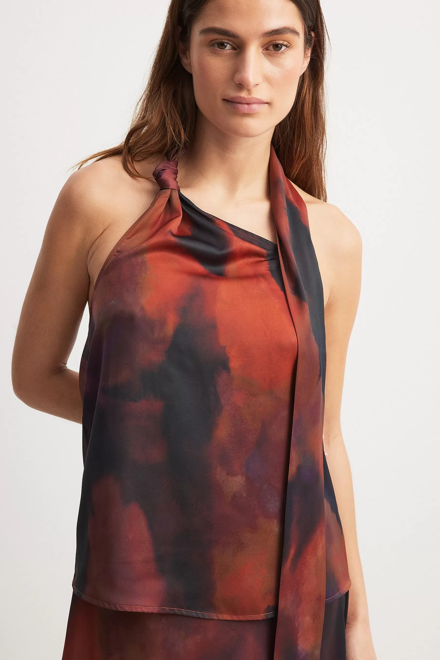 NA-KD Scarf Detail Printed Top Orange