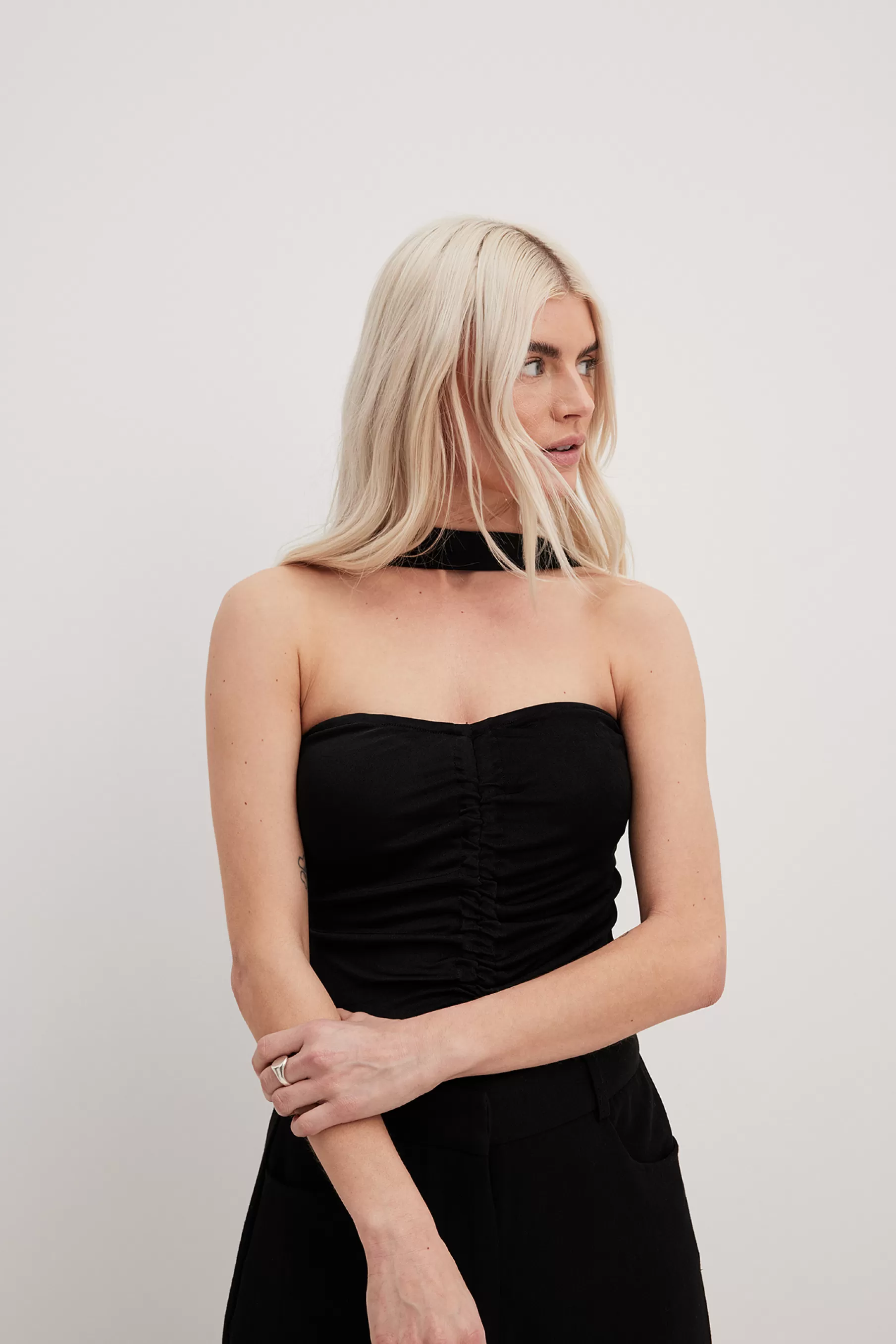 NA-KD Scarf Detail Tube Top Black