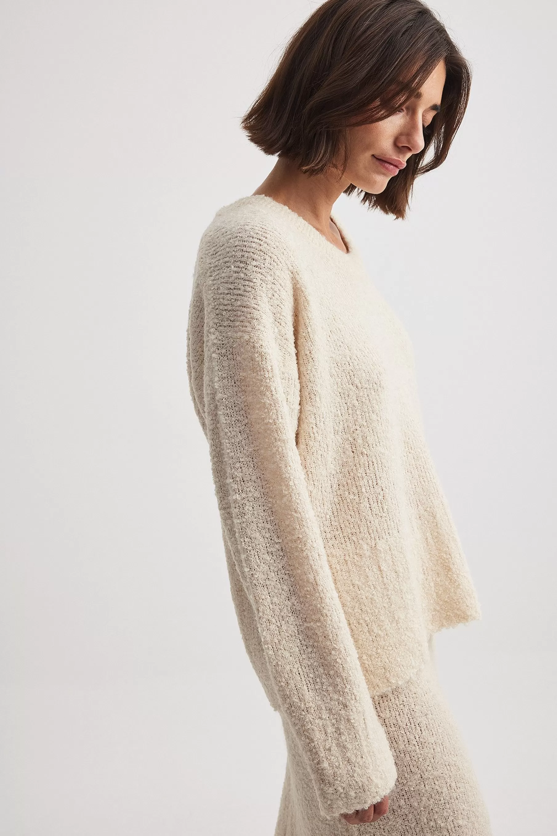 NA-KD Scoop Neck Knitted Sweater Beige